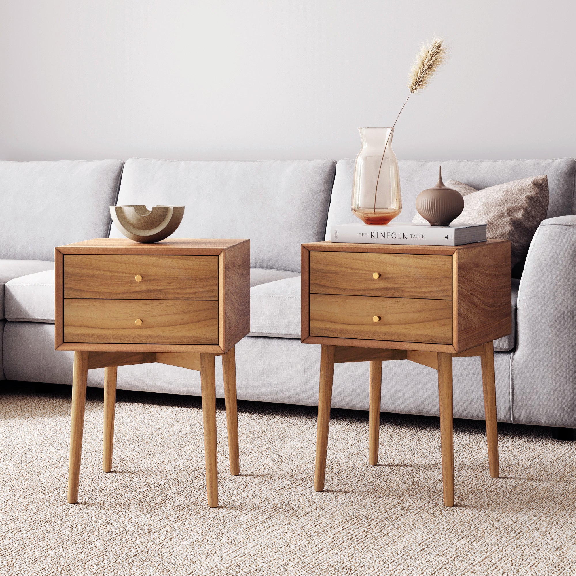 Wood Mid - Century Nightstands Acacia (Set of 2) - Nathan James