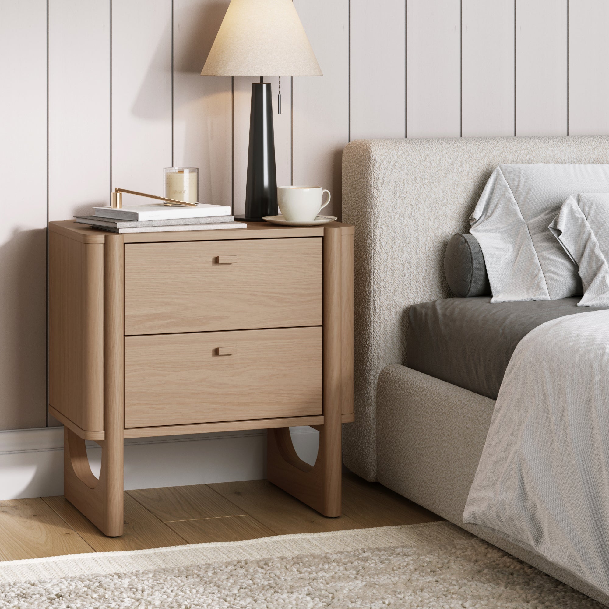 Mid Century Modern 2 - Drawer Solid Wood Nightstand Raw Oak - Nathan James