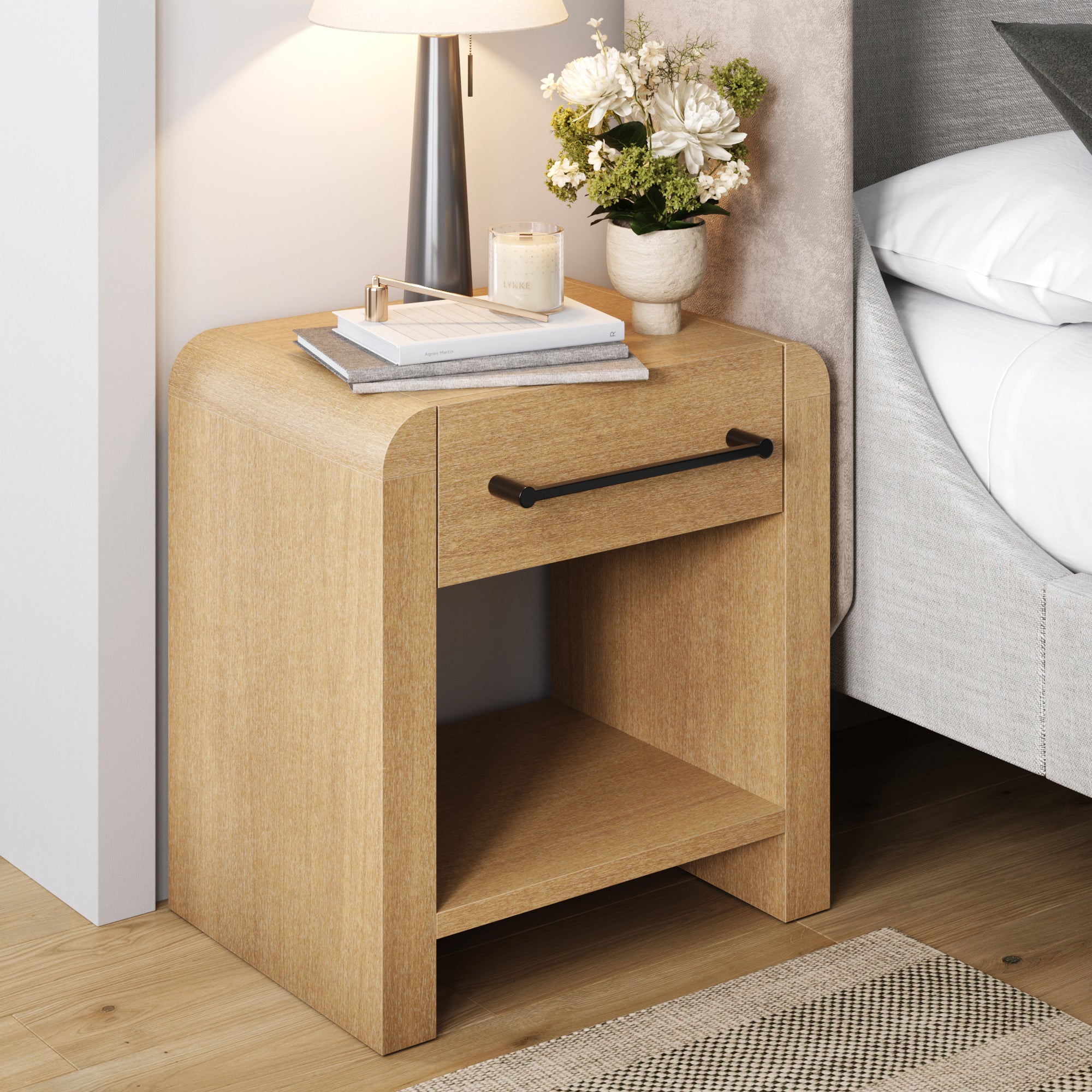 Modern 1 - Drawer Nighstand with Metal Handle Light Brown - Nathan James