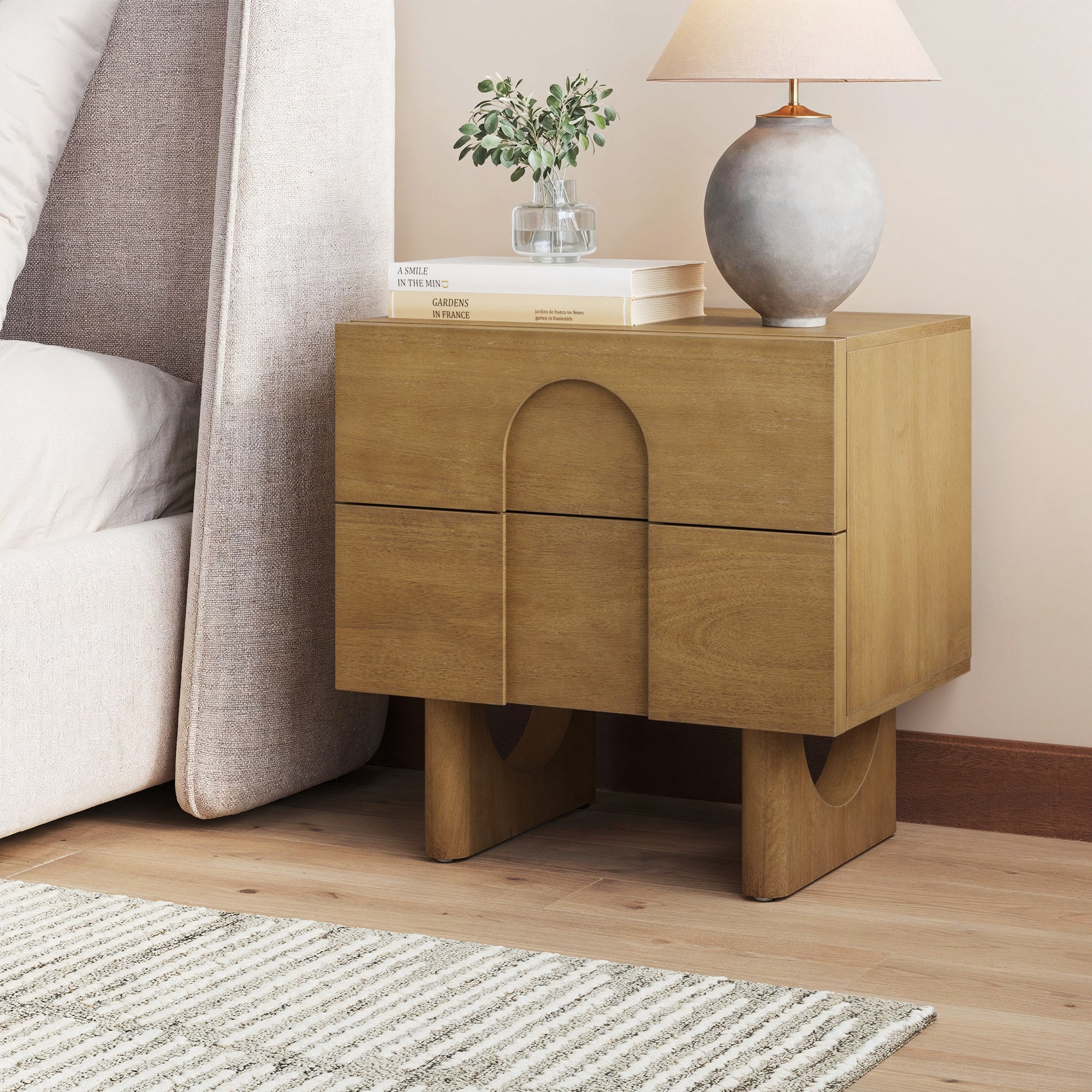 Wooden Bedside Table with Drawers and Solid Wood Legs Light Brown - Nathan James