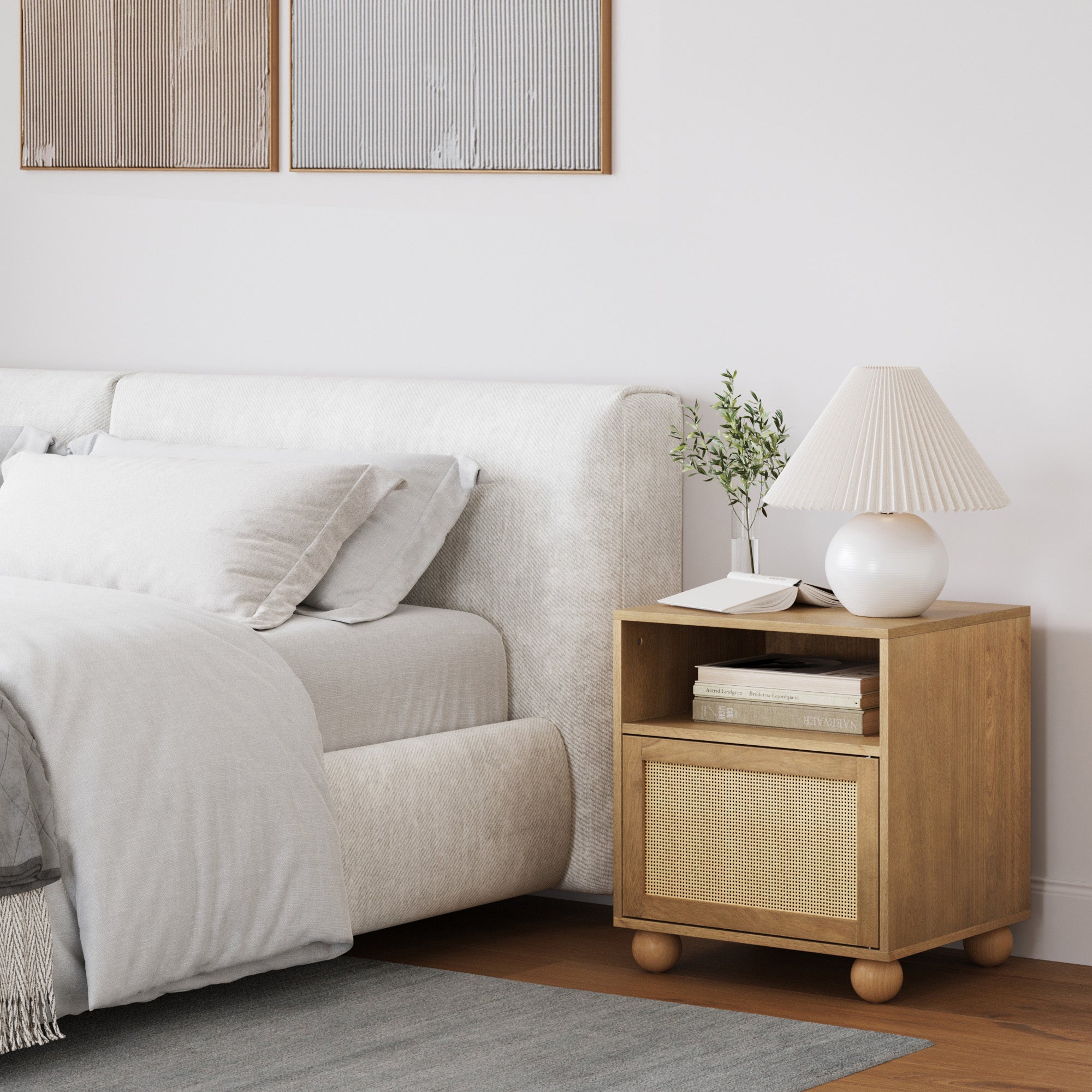 Coastal Rattan & Wood Nightstand with Storage - Nathan James
