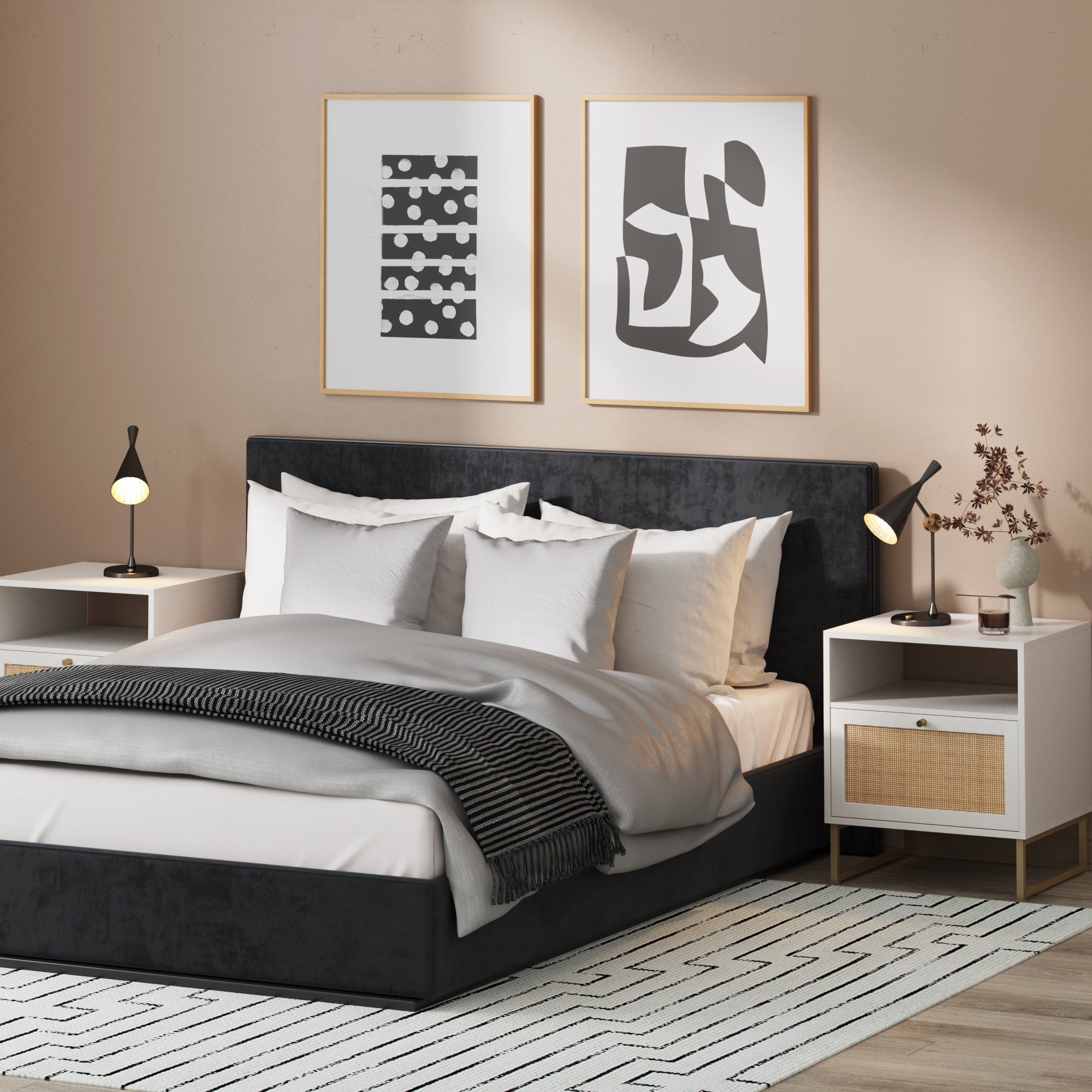 Rattan & Wood Nightstands White (Set of 2) - Nathan James
