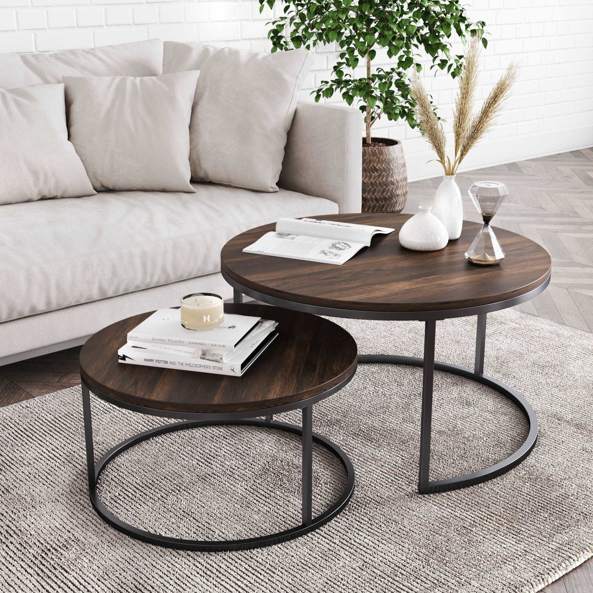 Round Nesting Coffee Table Set Nutmeg - Nathan James