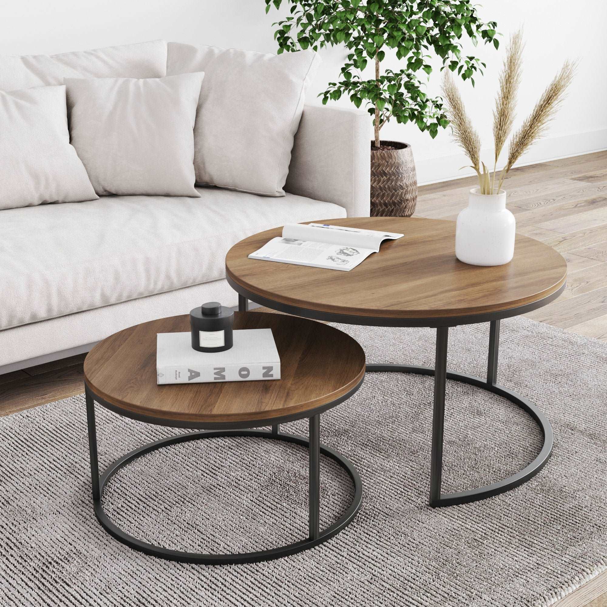 Round Nesting Coffee Table Set Nutmeg - Nathan James