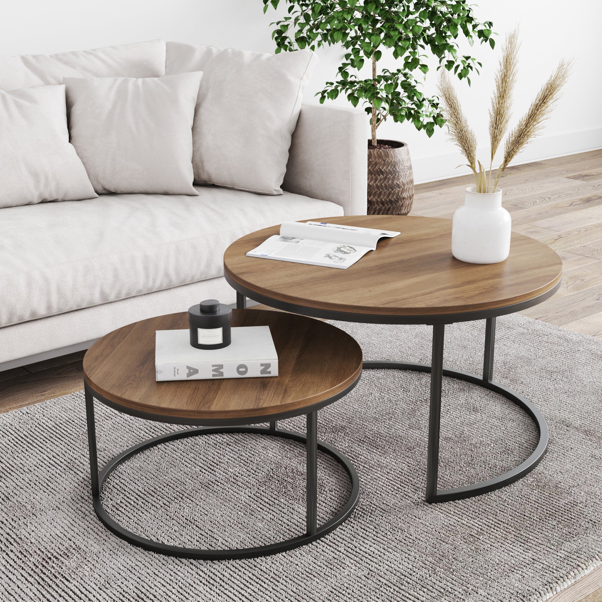 Round Nesting Coffee Table Set Reclaimed Oak - Nathan James