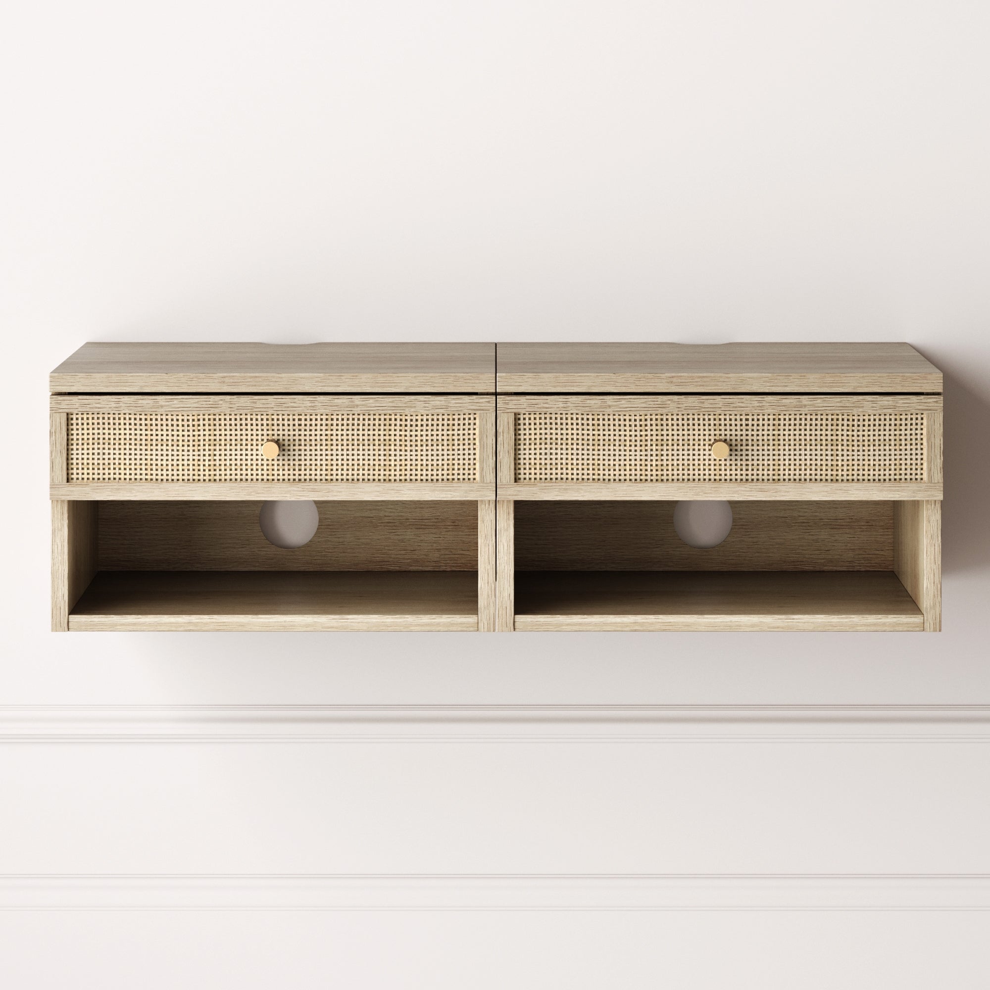 Rattan Floating Nightstand Light Oak (Set of 2) - Nathan James