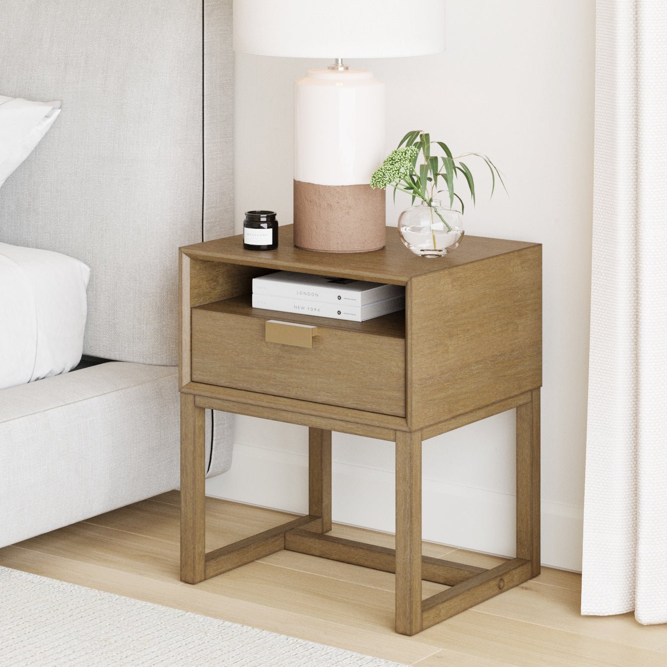 Wood Modern Farmhouse Nightstand with Drawer - Nathan James