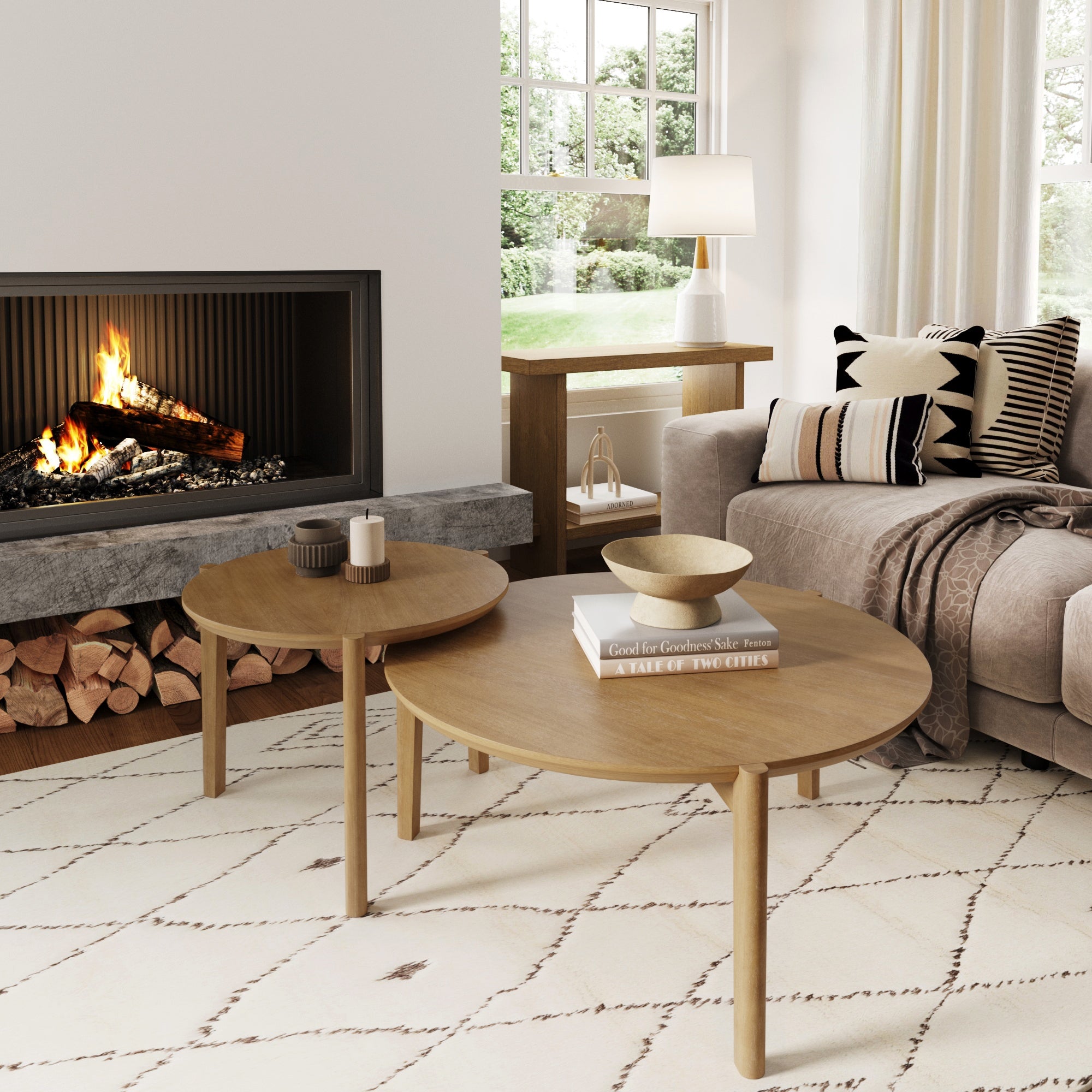 Mid - Century Round Nesting Coffee Table Set Light Brown - Nathan James