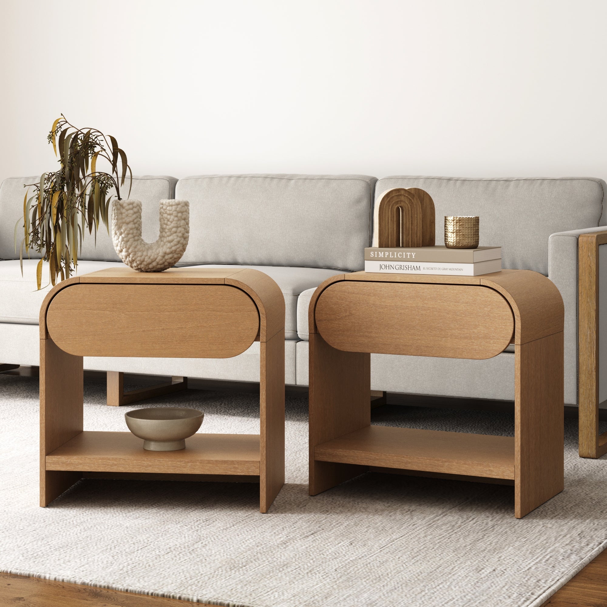 Mid - Century Wood Arched Nightstands Warm Oak (Set of 2) - Nathan James