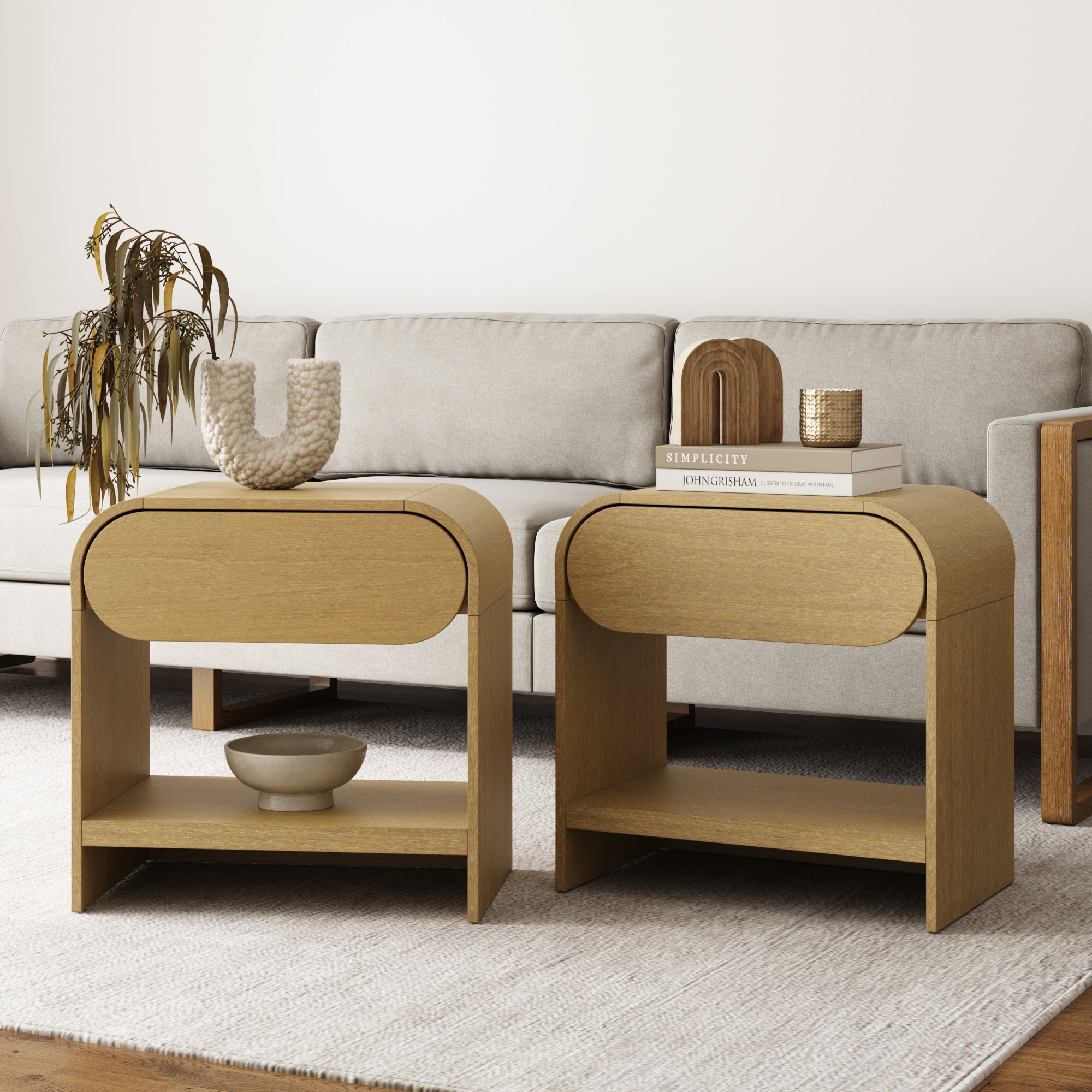 Mid - Century Wood Arched Nightstands Warm Oak (Set of 2) - Nathan James