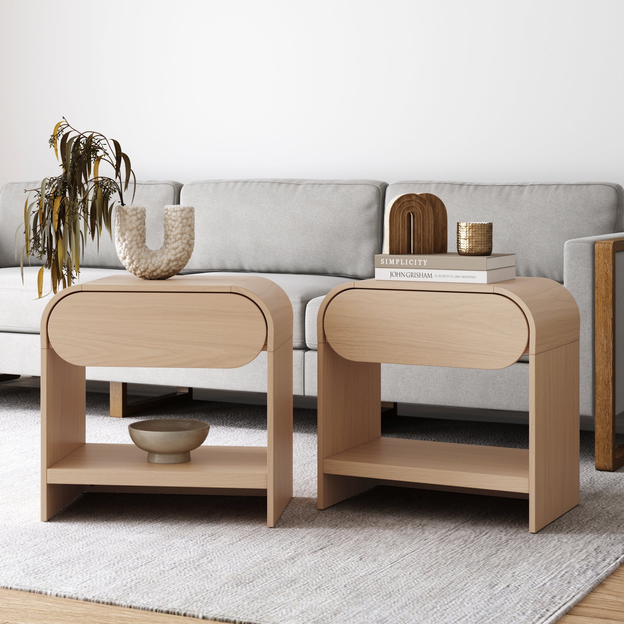 Mid - Century Wood Arched Nightstand Pale Oak (Set of 2) - Nathan James