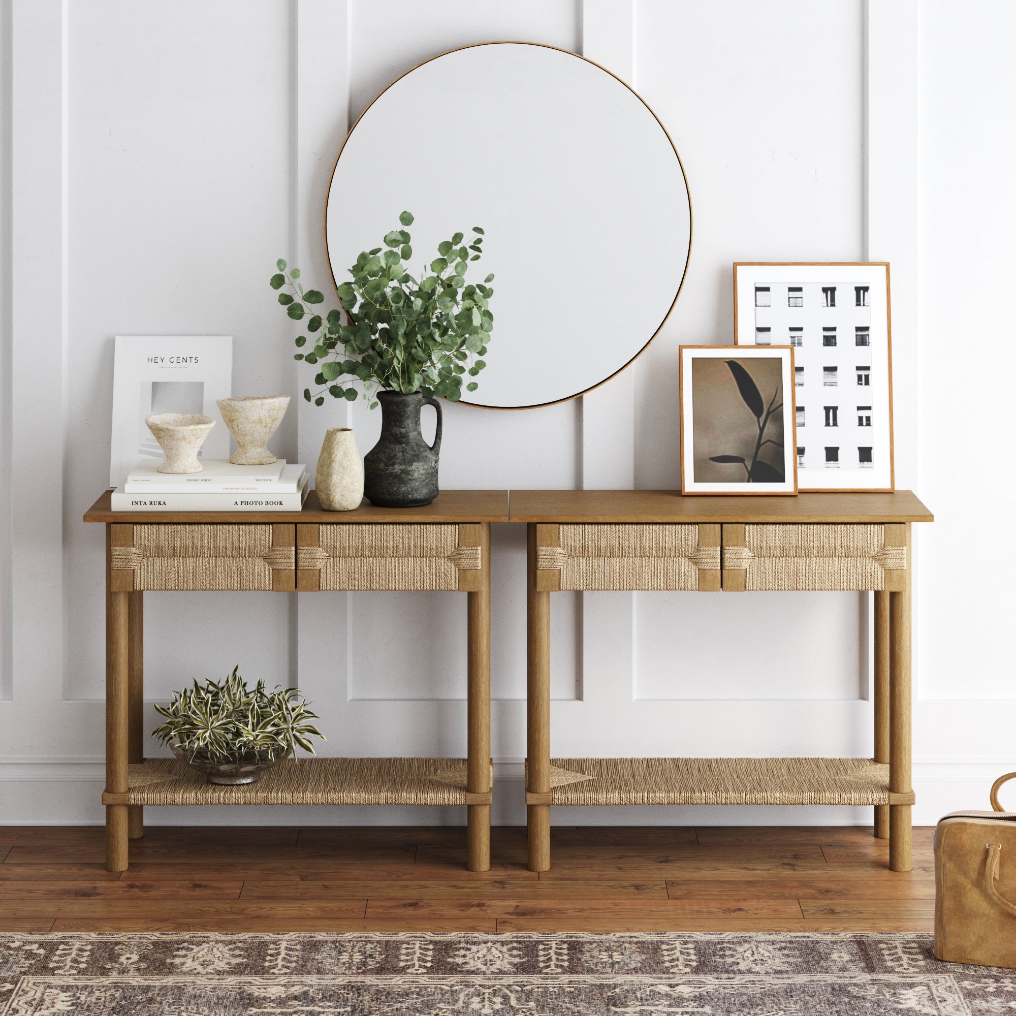 Boho Seagrass Console Tables (Set of 2) - Nathan James