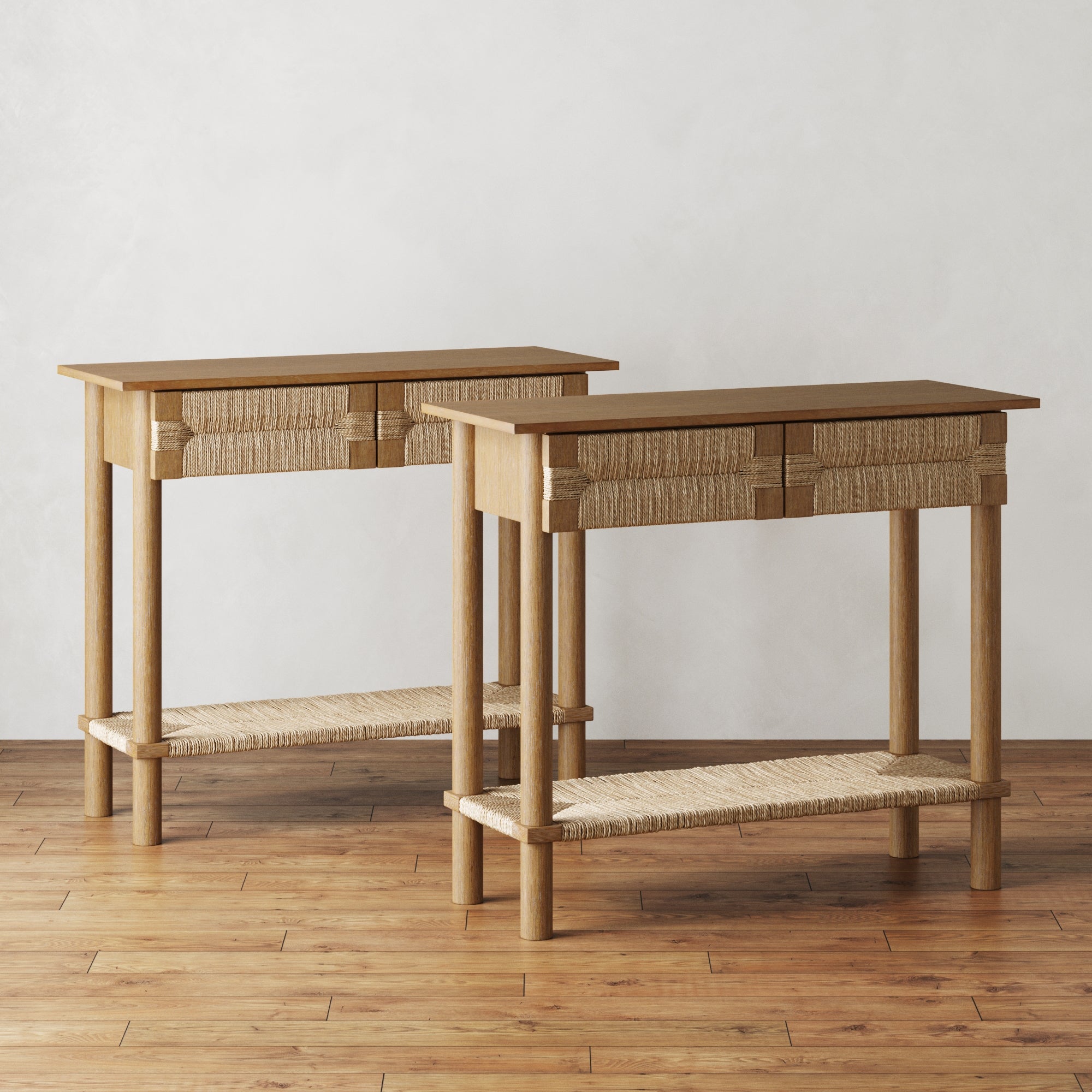 Boho Seagrass Console Tables (Set of 2) - Nathan James