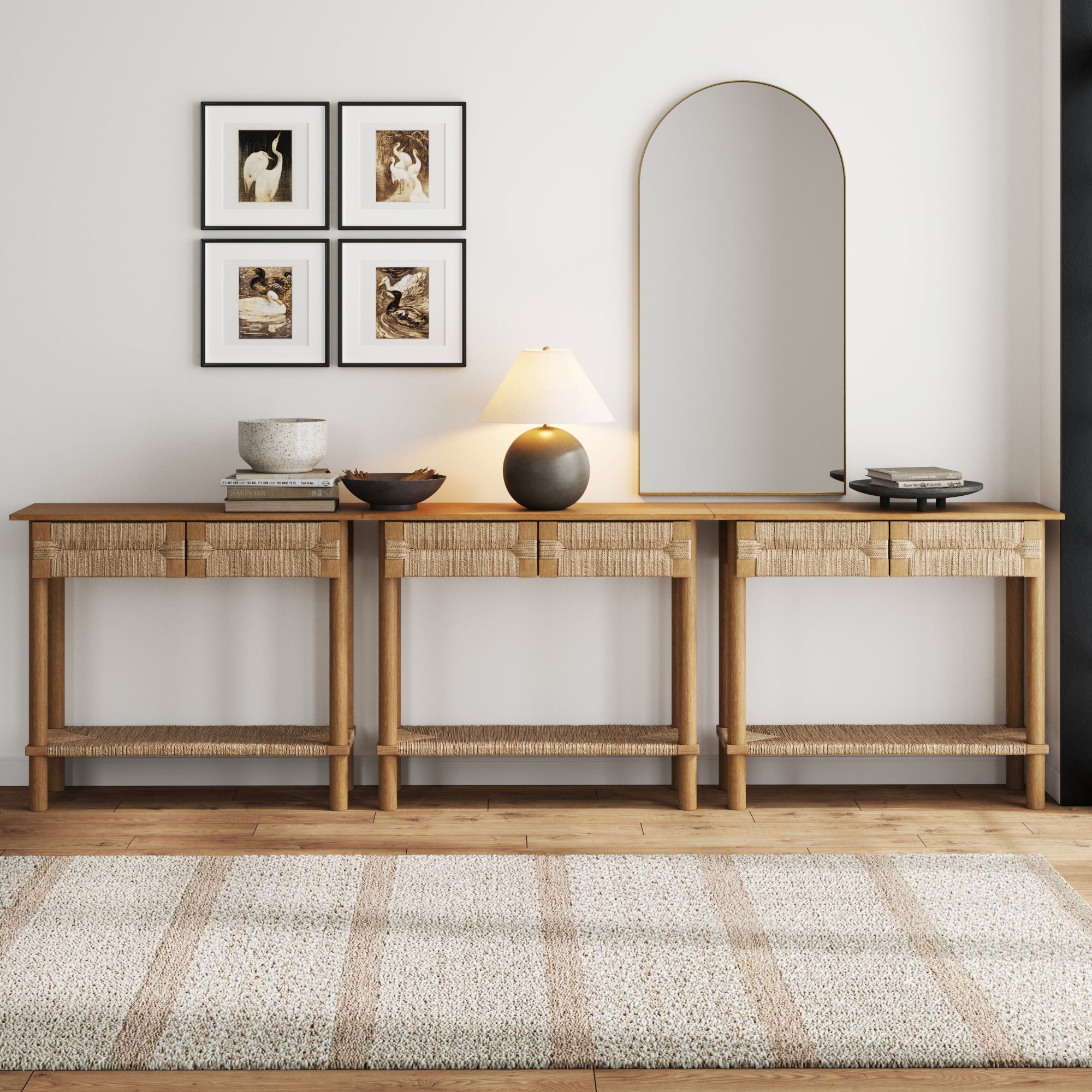 Boho Seagrass Console Tables (Set of 3) - Nathan James