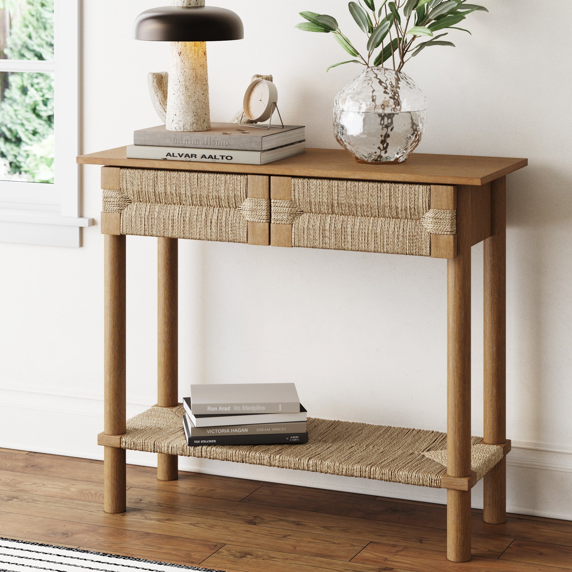 Boho Seagrass & Wood Console Table - Nathan James