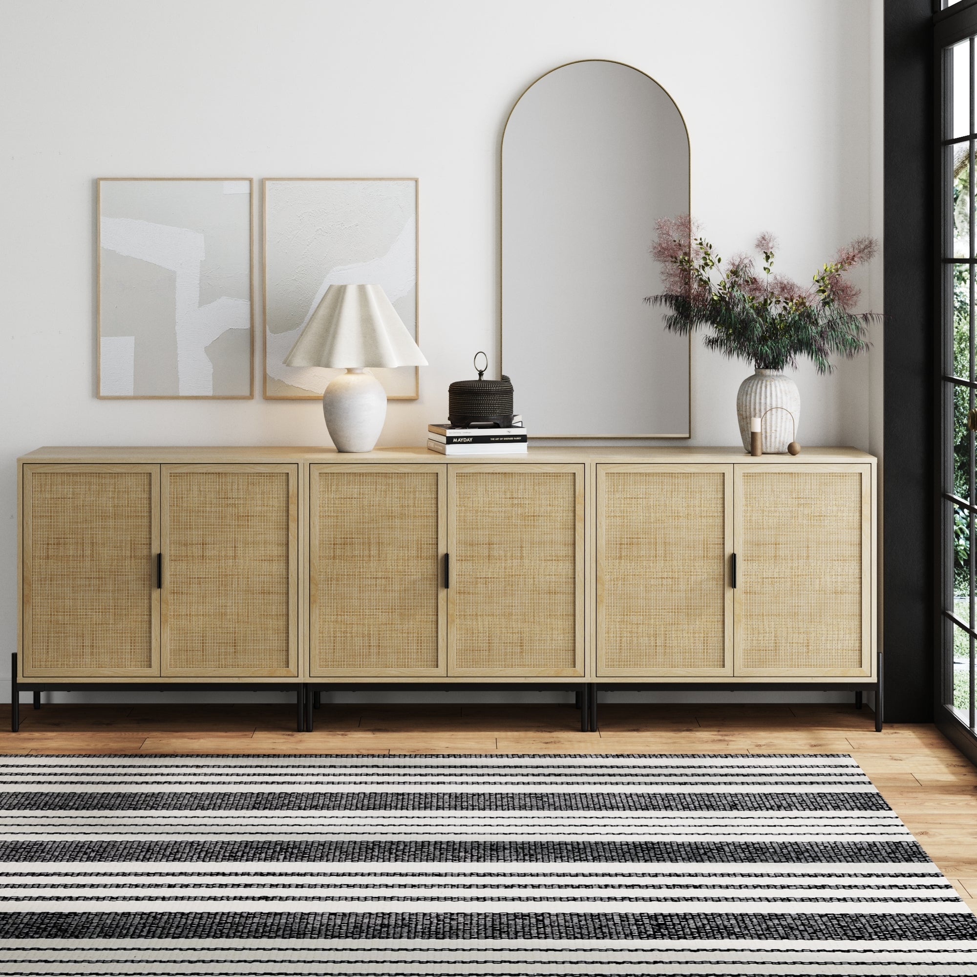 Boho Rattan TV Console for TVs 75 - 85" with Metal Legs Light Oak - Nathan James