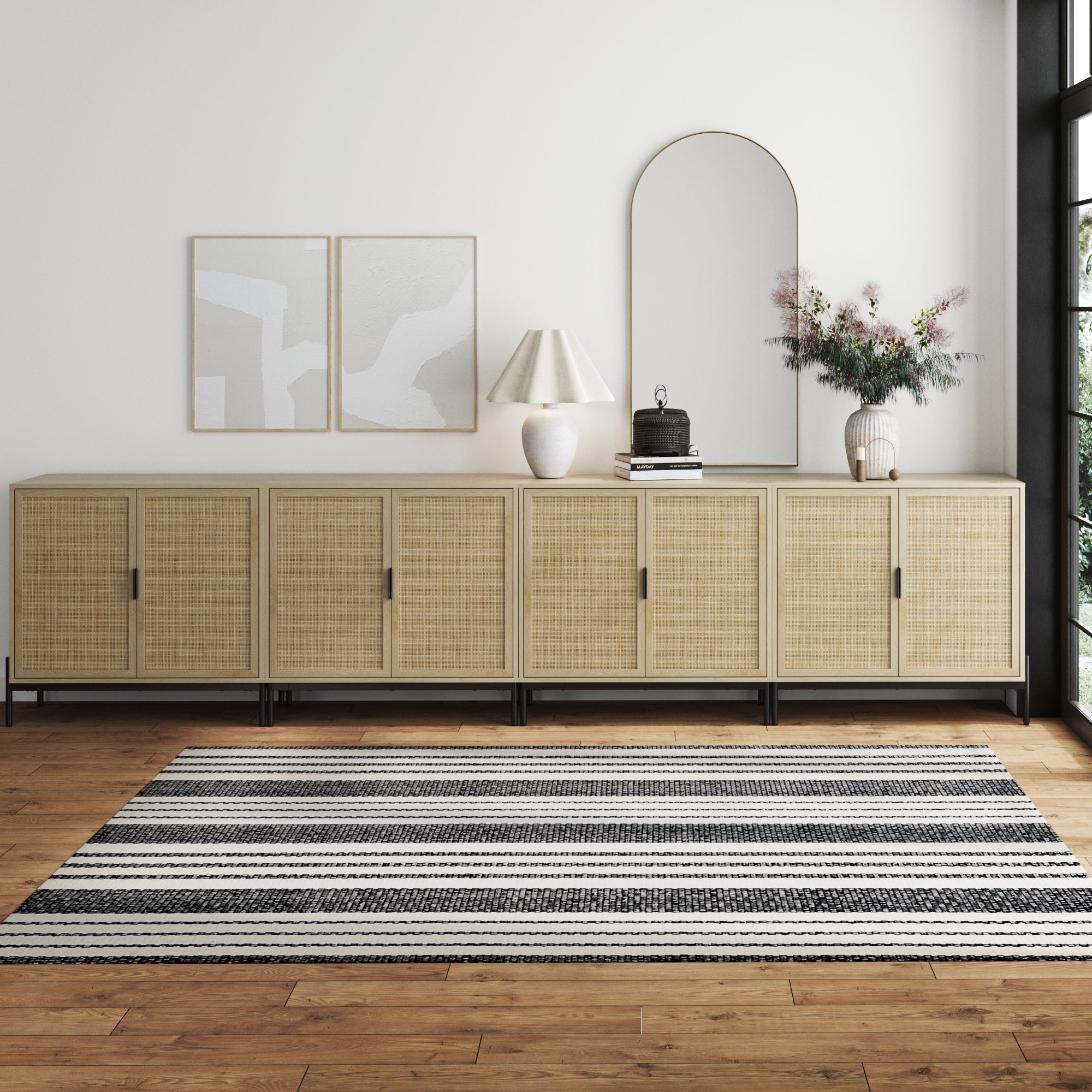 Large Rattan Credenza Console Table Light Oak (Set of 4) - Nathan James