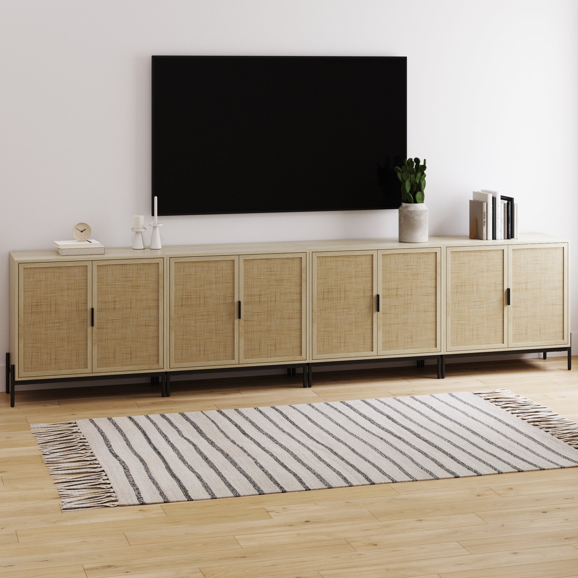 Boho Rattan TV Console for TVs 85" with Metal Legs Light Oak - Nathan James