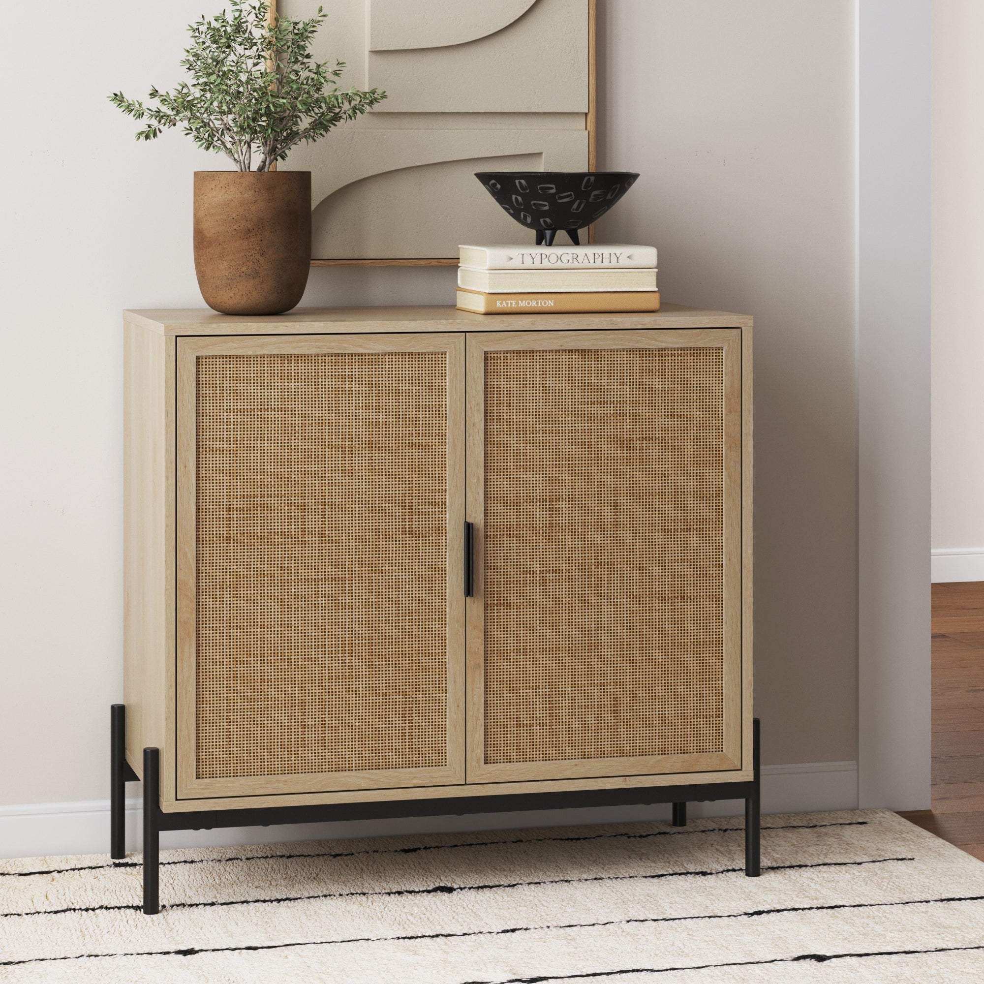 Boho Rattan & Wood Storage Cabinet Light Oak - Nathan James
