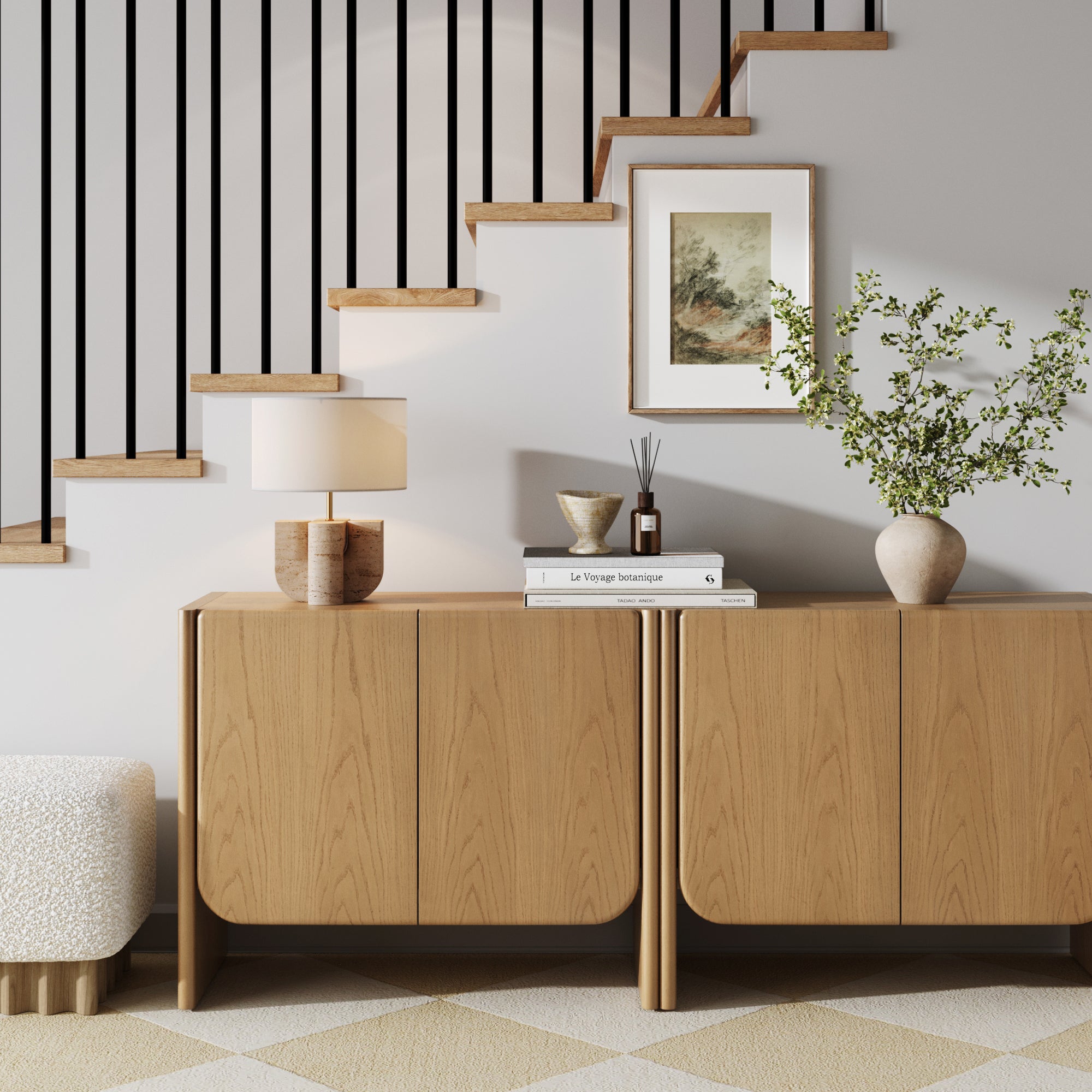 Mid Century Modern Rounded Wood Accent Cabinet Raw Oak - Nathan James