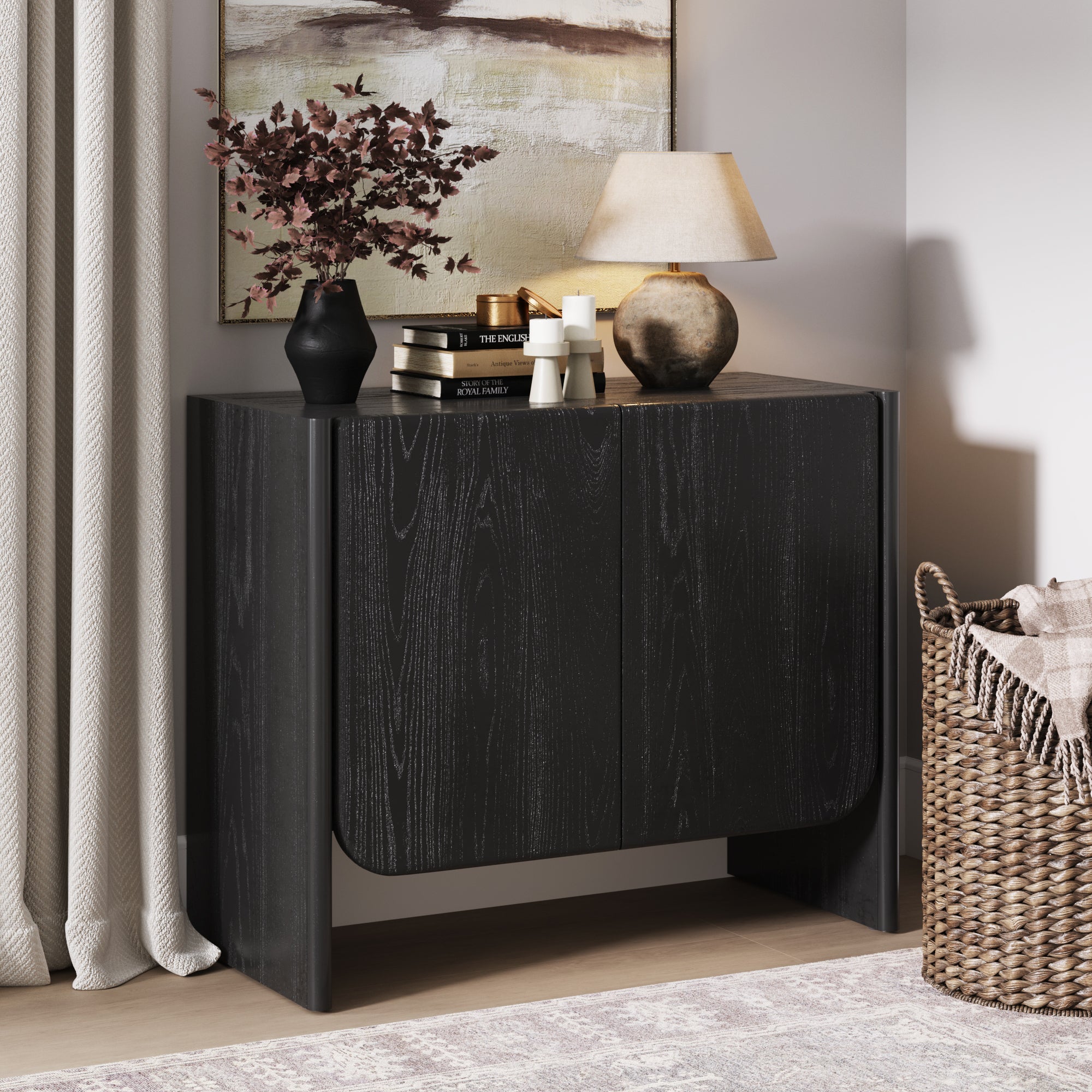 Mid Century Modern Wood Cabinet Black Oak - Nathan James