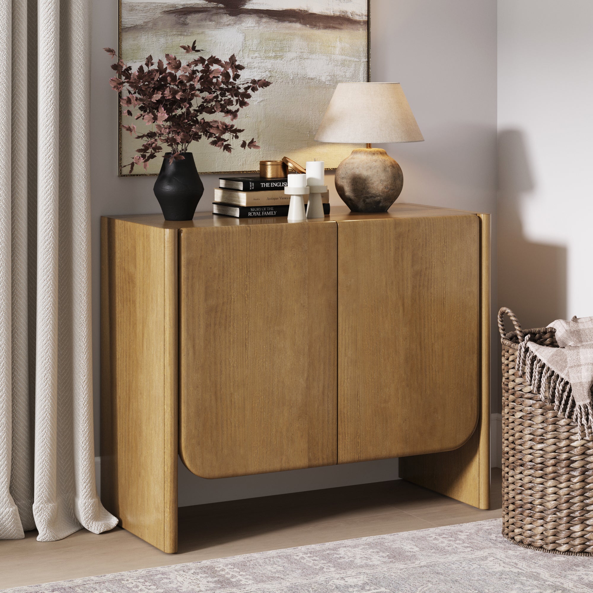 Mid Century Modern Arch Storage Cabinet Light Brown - Nathan James