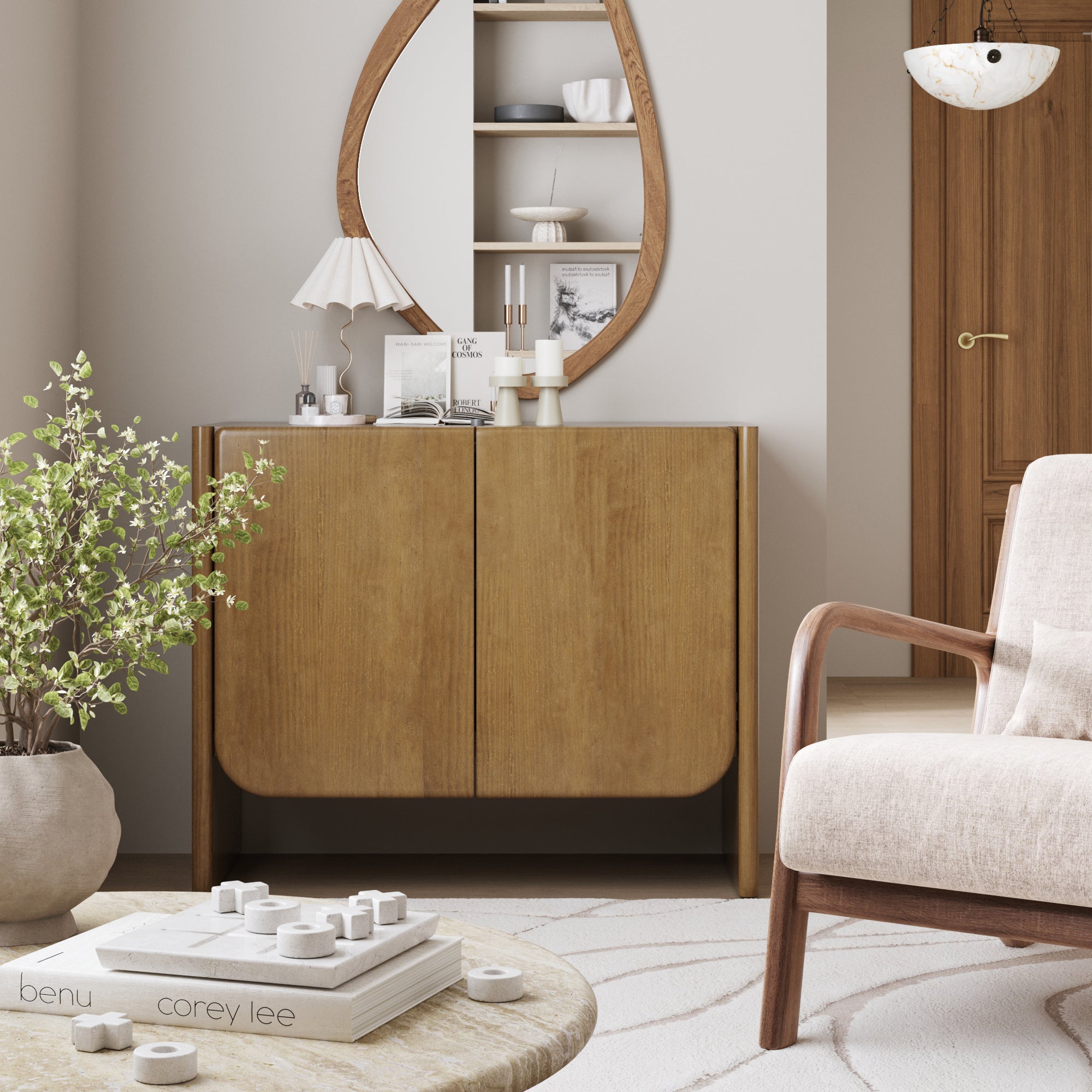 Mid Century Modern Arch Storage Cabinet Light Brown - Nathan James