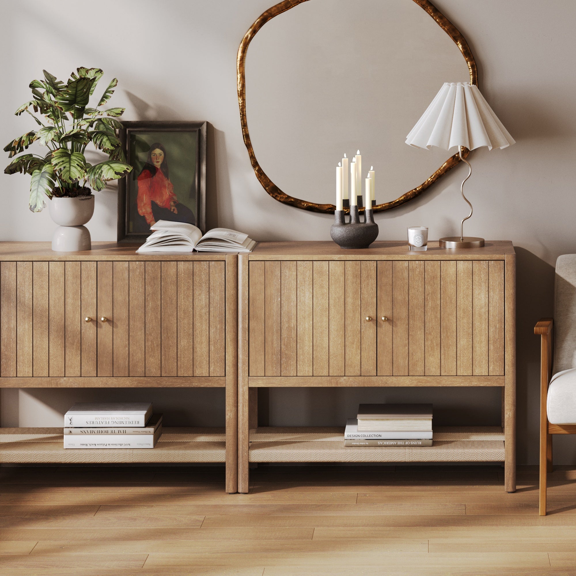 Mid - Century Grooved Door Storage Cabinet Light Brown - Nathan James