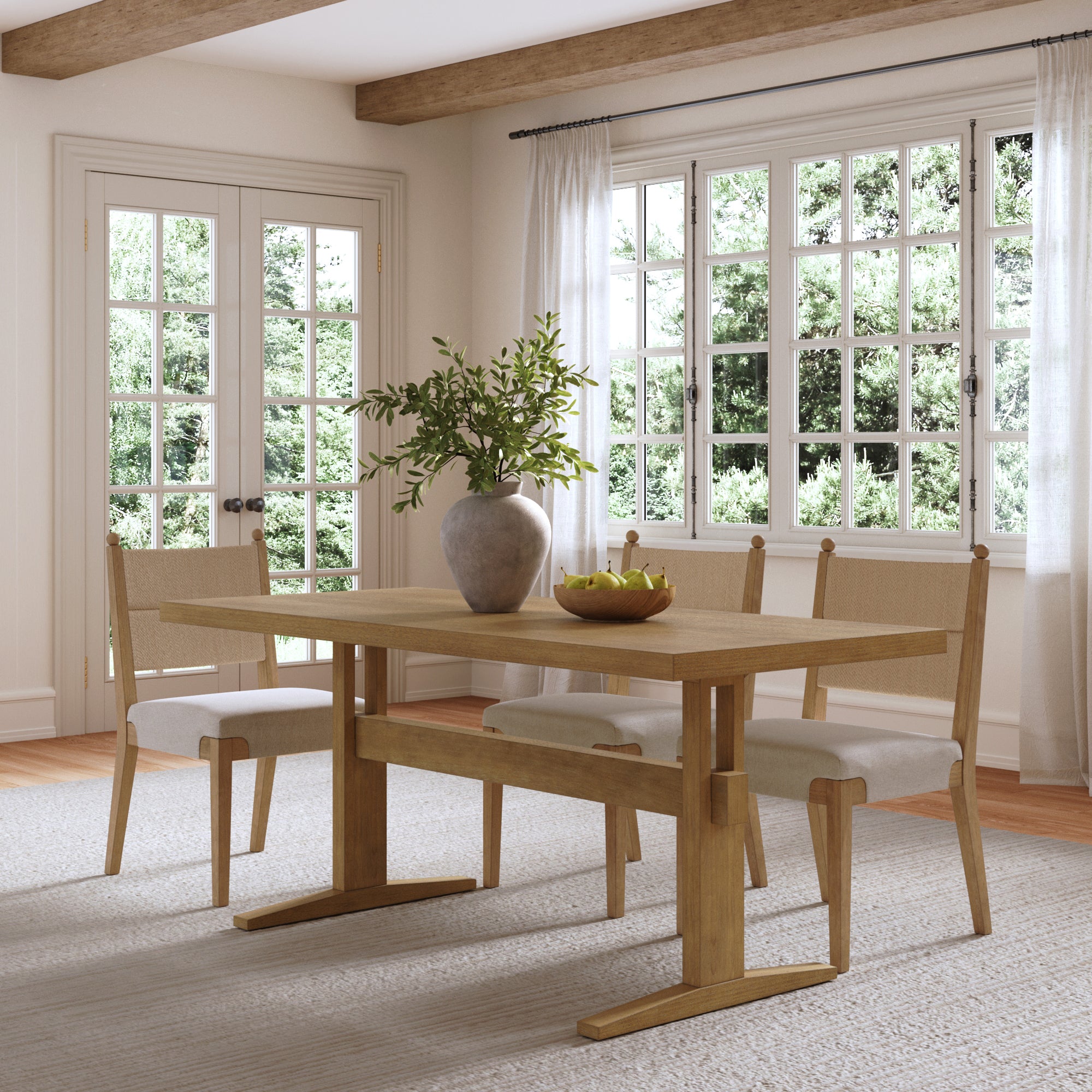 Solid Wood Trestle Dining Table for 6 Light Brown - Nathan James