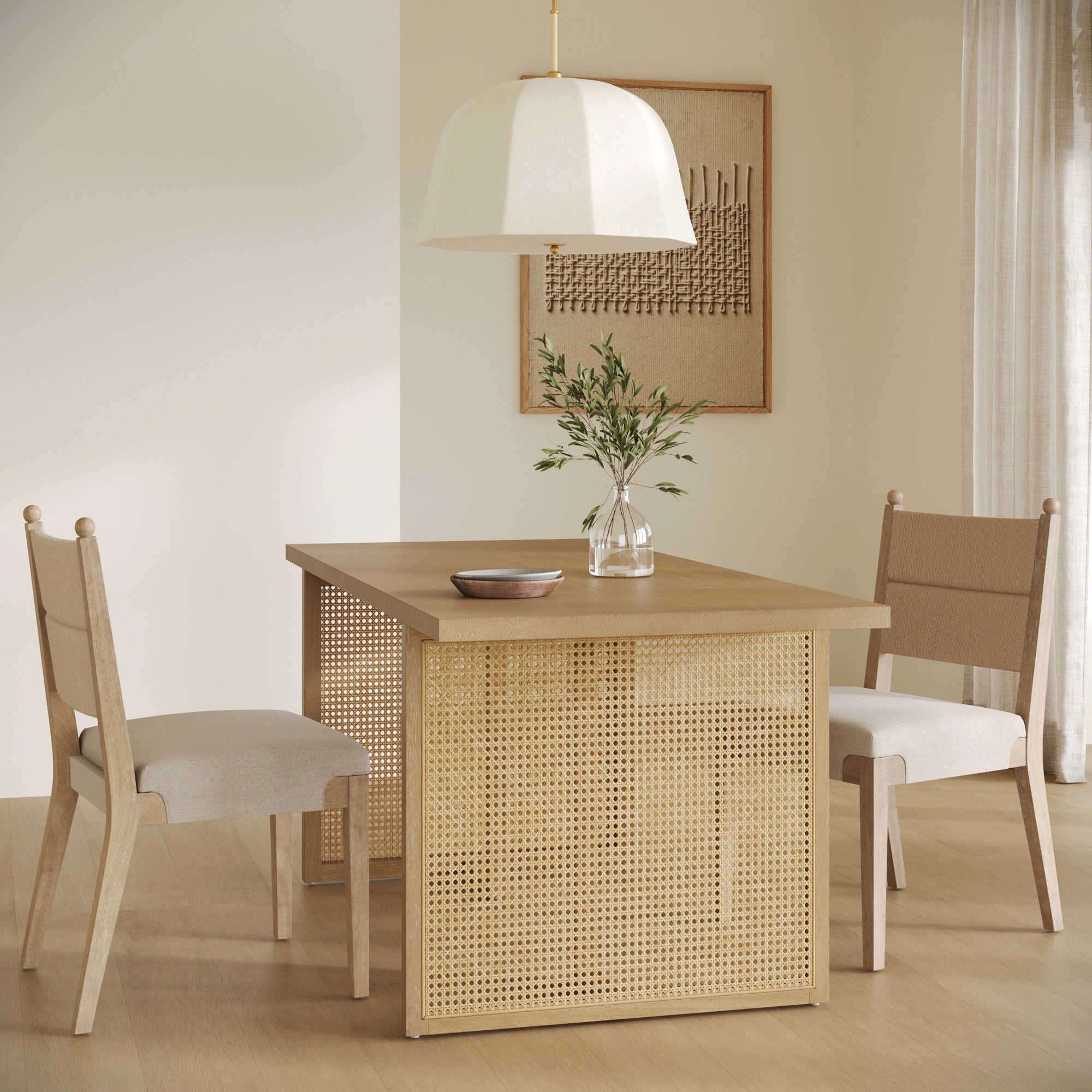 Bohemian Natural Wood & Rattan Dining Table Light Brown - Nathan James