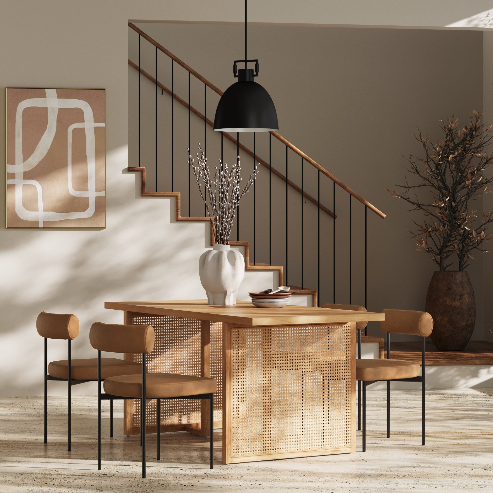 Mid - Century Faux Leather Dining Set (4 Chairs) - Nathan James