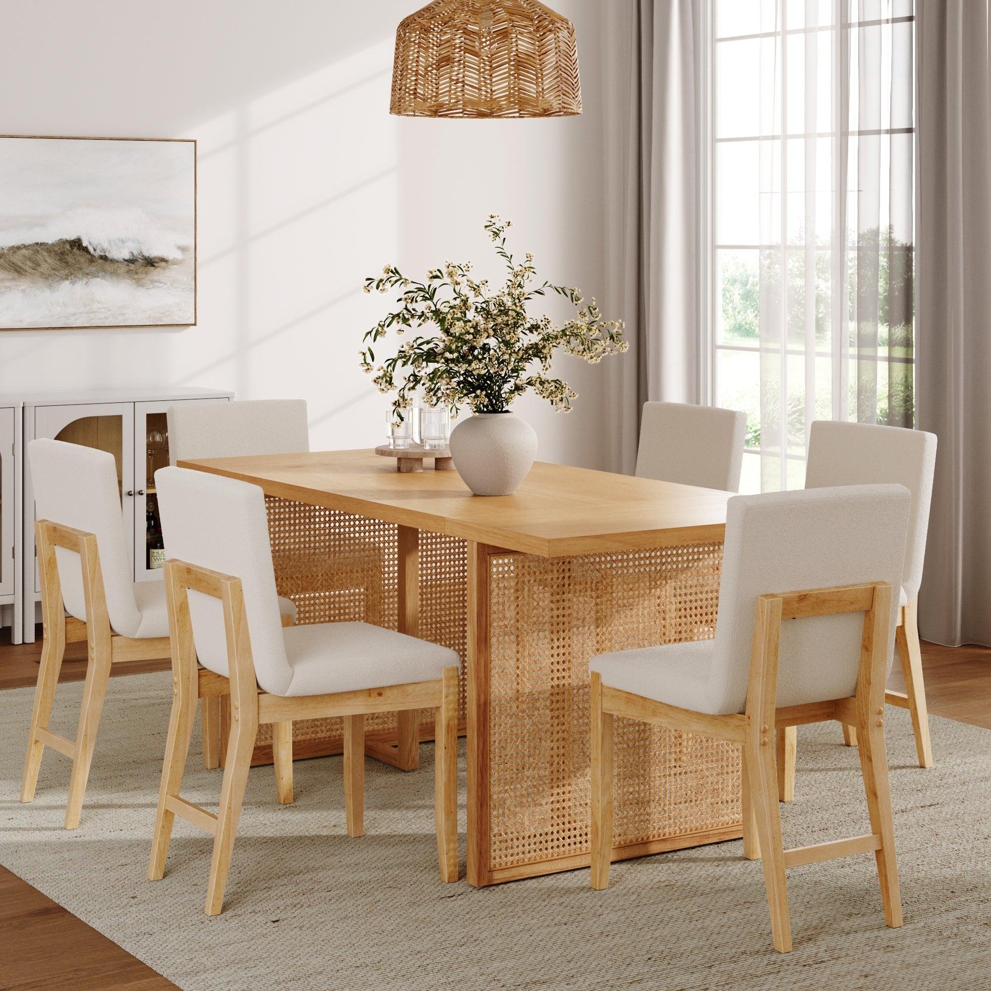 Bohemian Wood & Boucle Dining Set (6 Chairs) - Nathan James