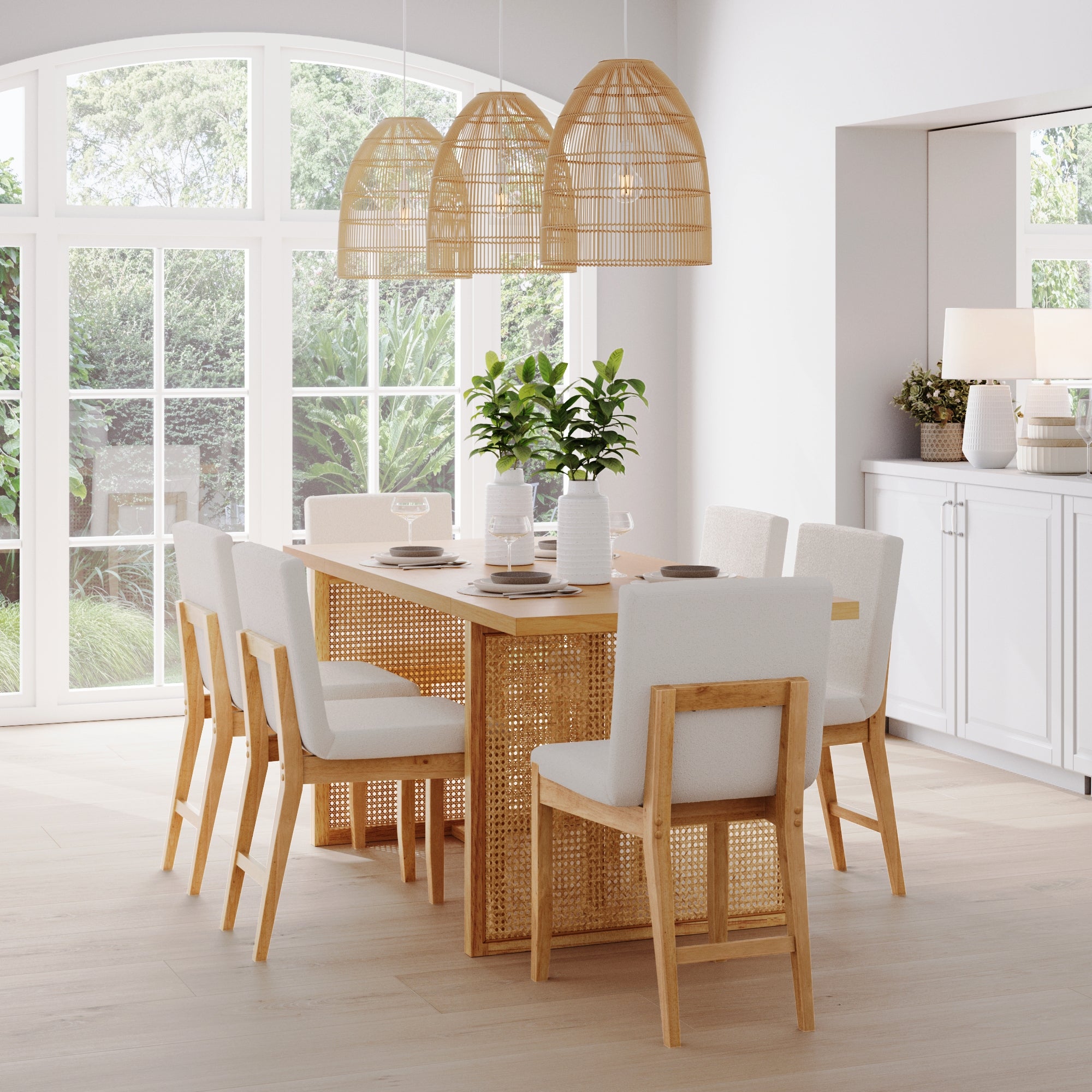 Bohemian Wood & Boucle Dining Set (6 Chairs) - Nathan James