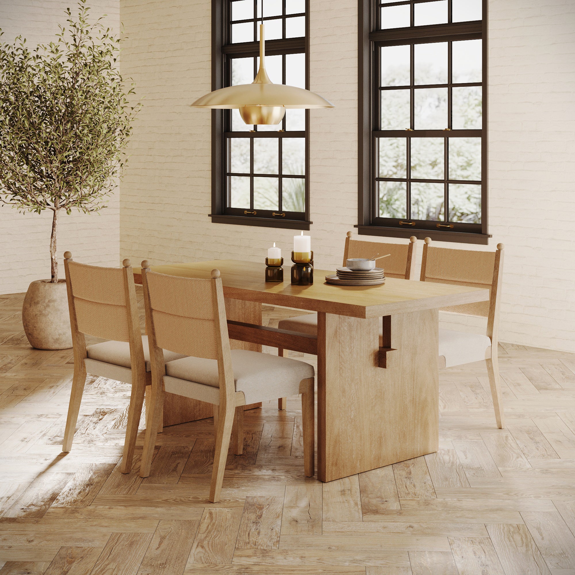 Boho Solid Wood Dining Set Light Brown (4 Chairs) - Nathan James