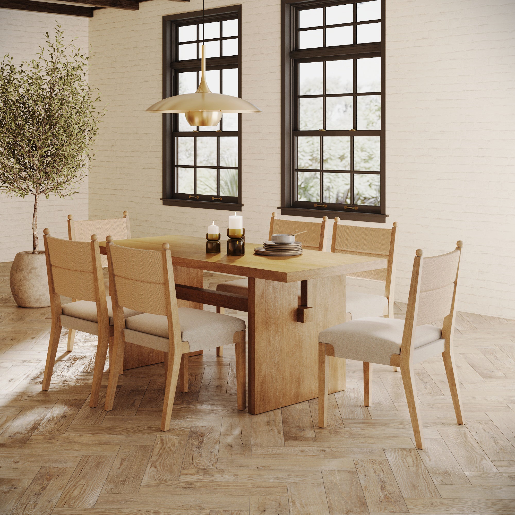 Boho Solid Wood Dining Set Light Brown (6 Chairs) - Nathan James