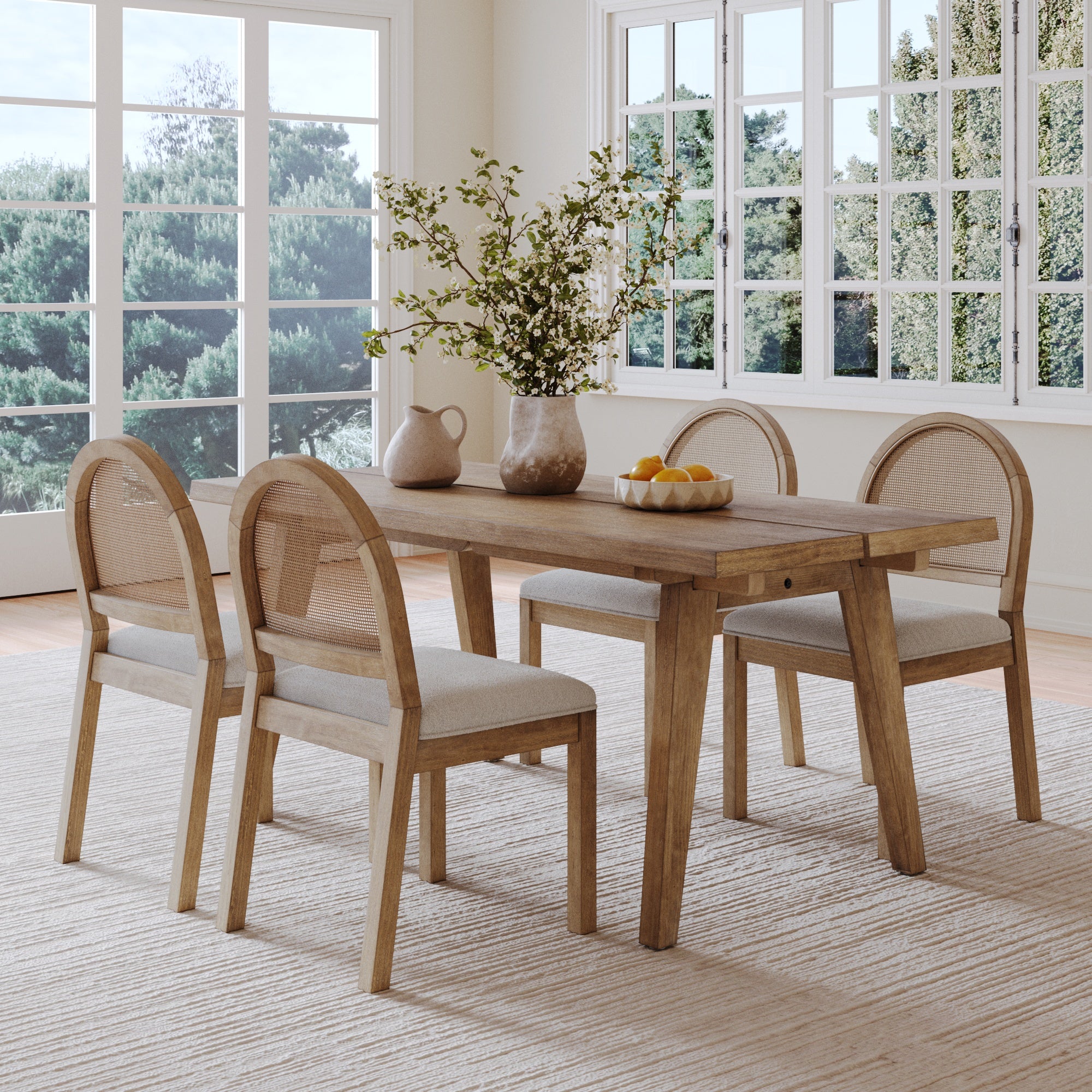 Natural Rattan Dining Table Set (4 Chairs) - Nathan James