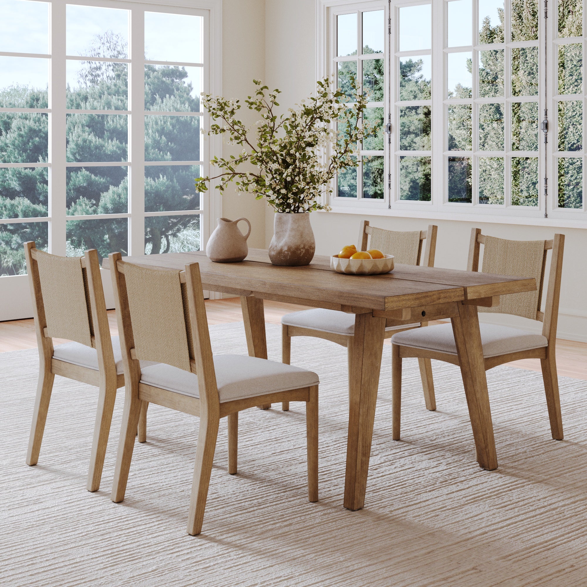 Bohemian Wooden Dining Table Set (4 Chairs) - Nathan James