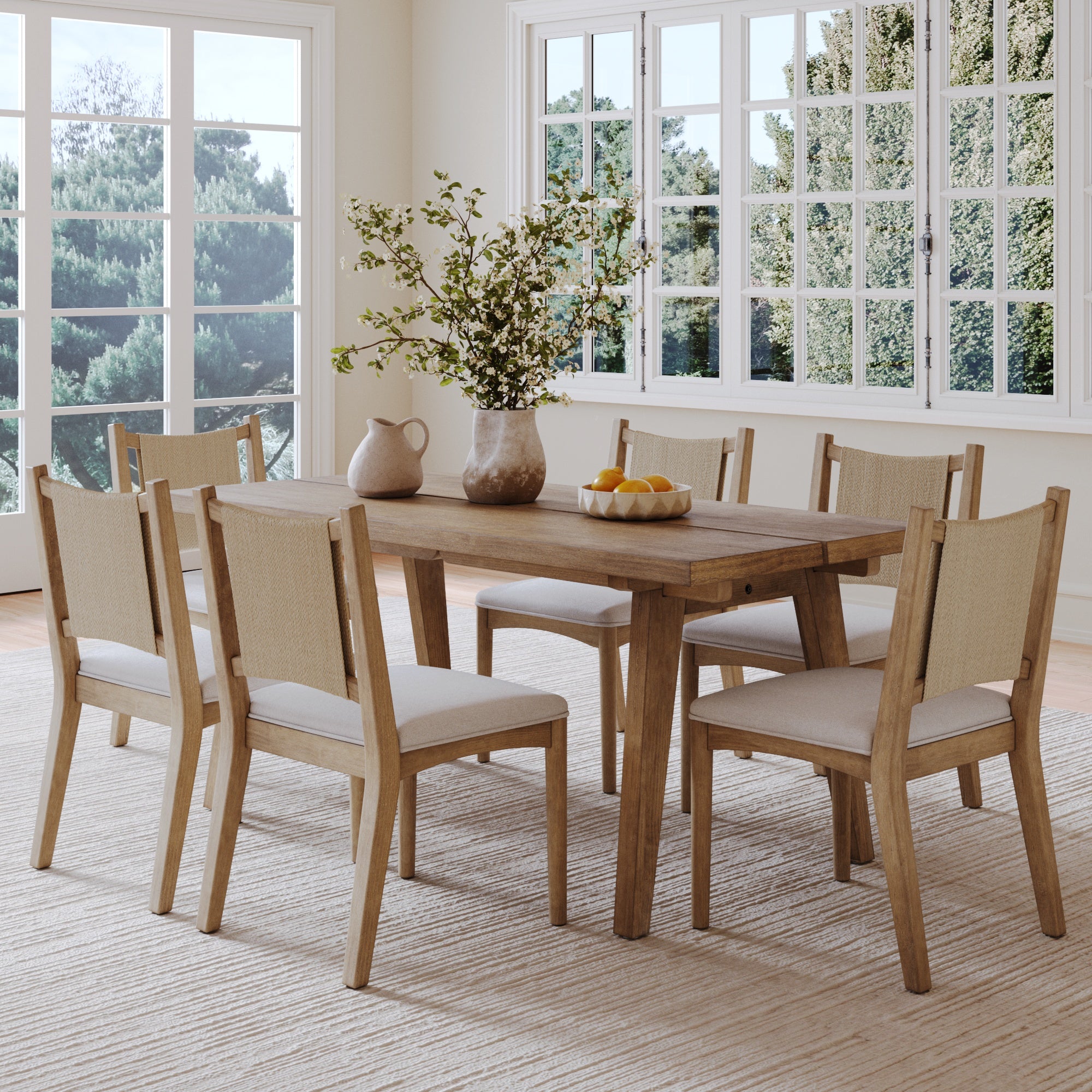 Bohemian Wooden Dining Table Set (6 Chairs) - Nathan James