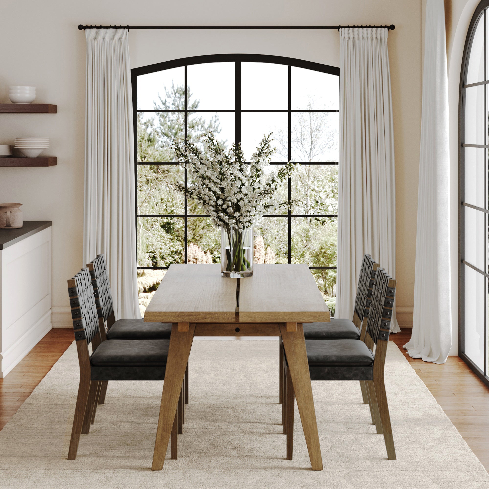Mid Century Faux Leather Dining Set Black (4 Chairs) - Nathan James