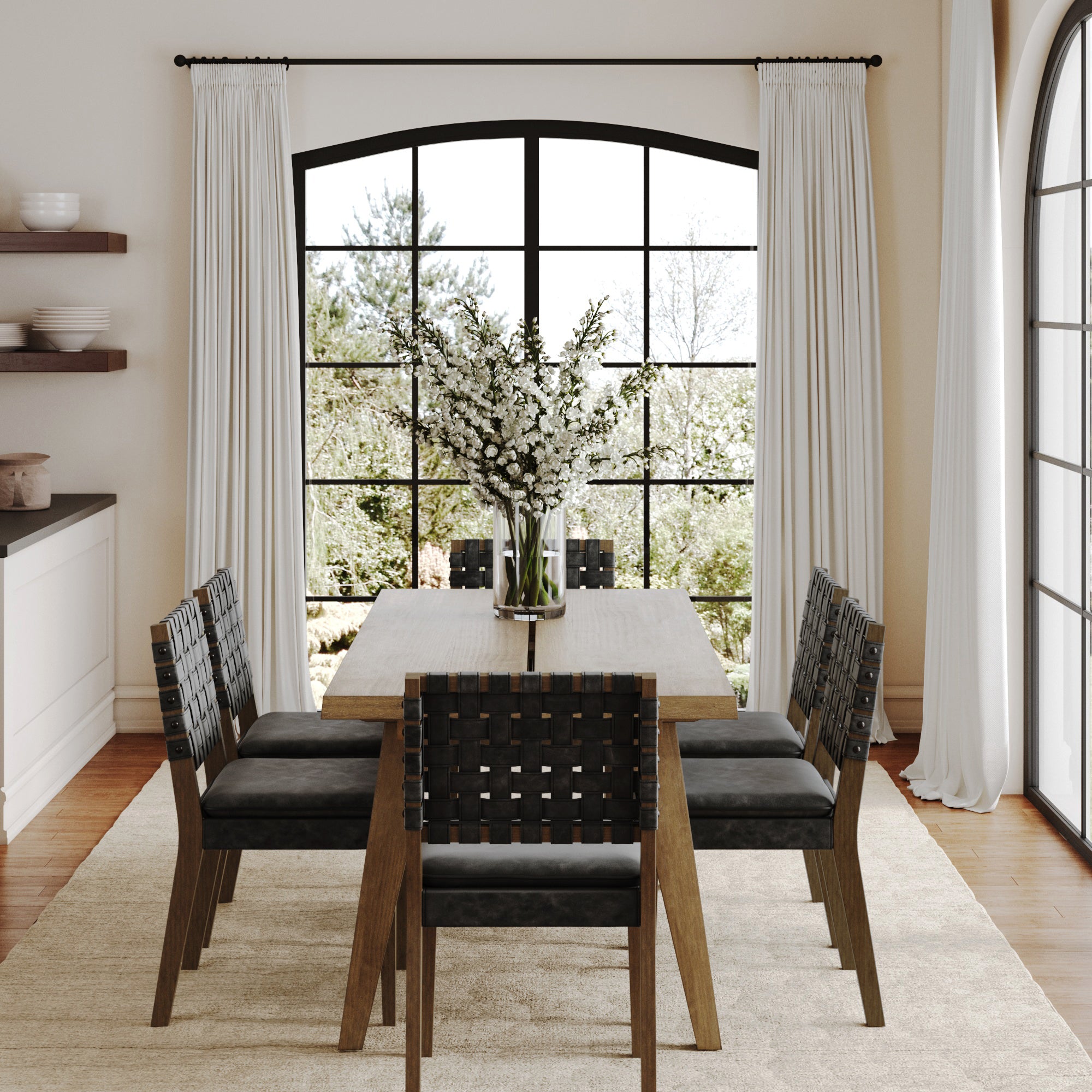 Mid Century Faux Leather Dining Set Black (6 Chairs) - Nathan James