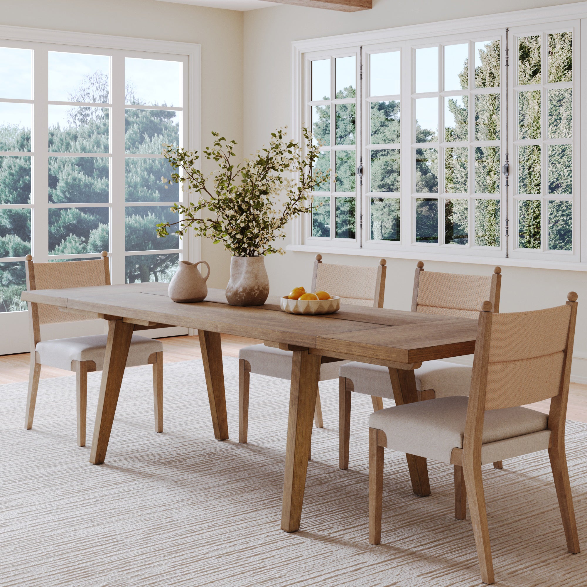 Farmhouse Wooden Dining Table with Leaf Extension Light Brown - Nathan James