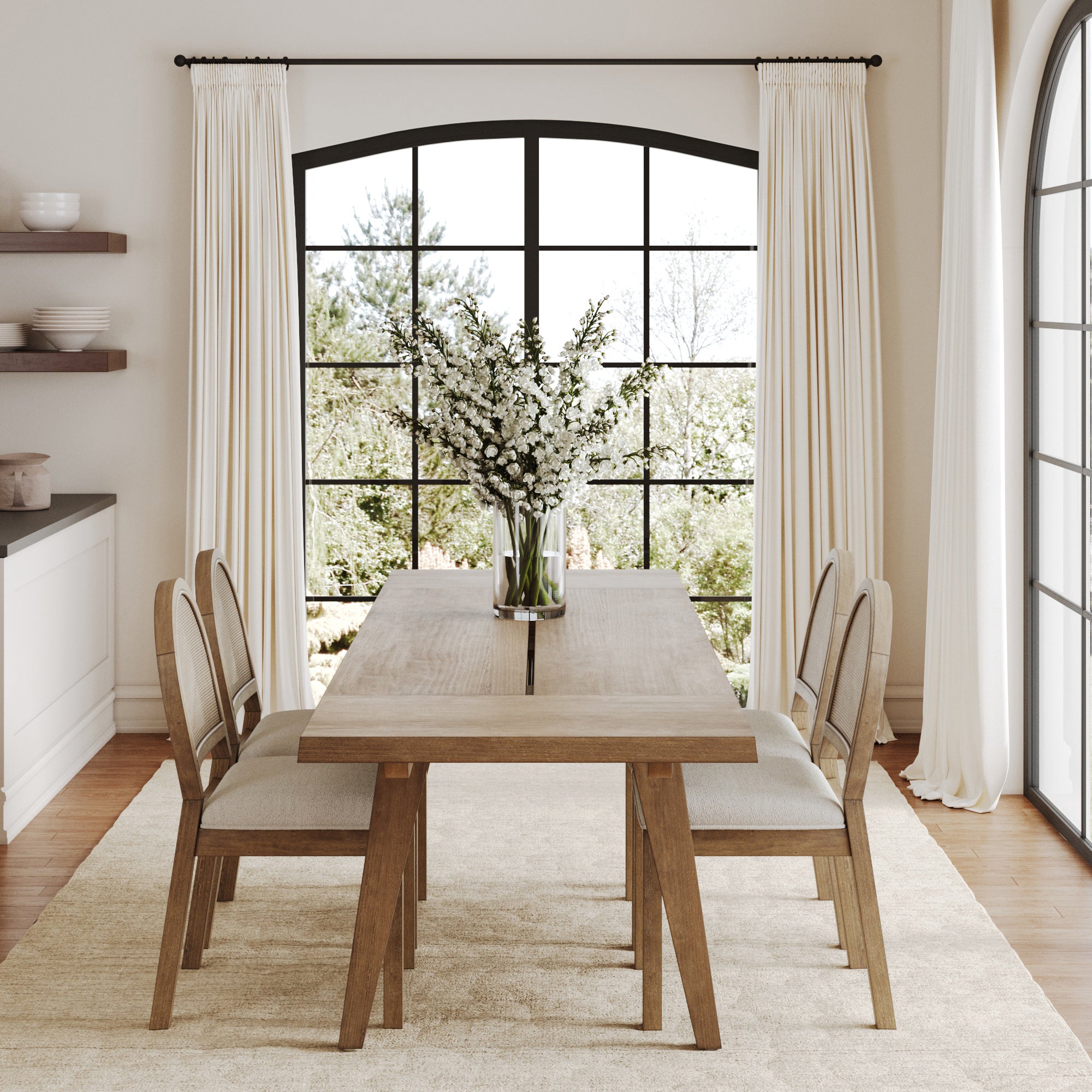 Extendable Boho Rattan Dining Table Set (4 Chairs) - Nathan James