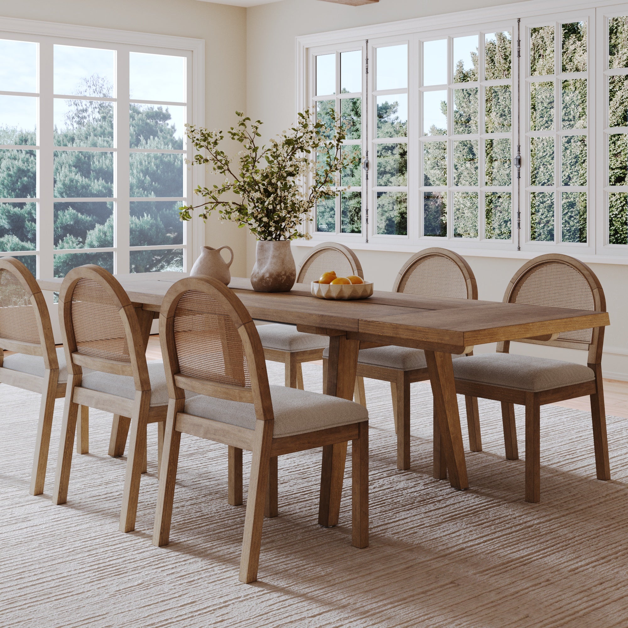 Extendable Boho Rattan Dining Table Set (6 Chairs) - Nathan James