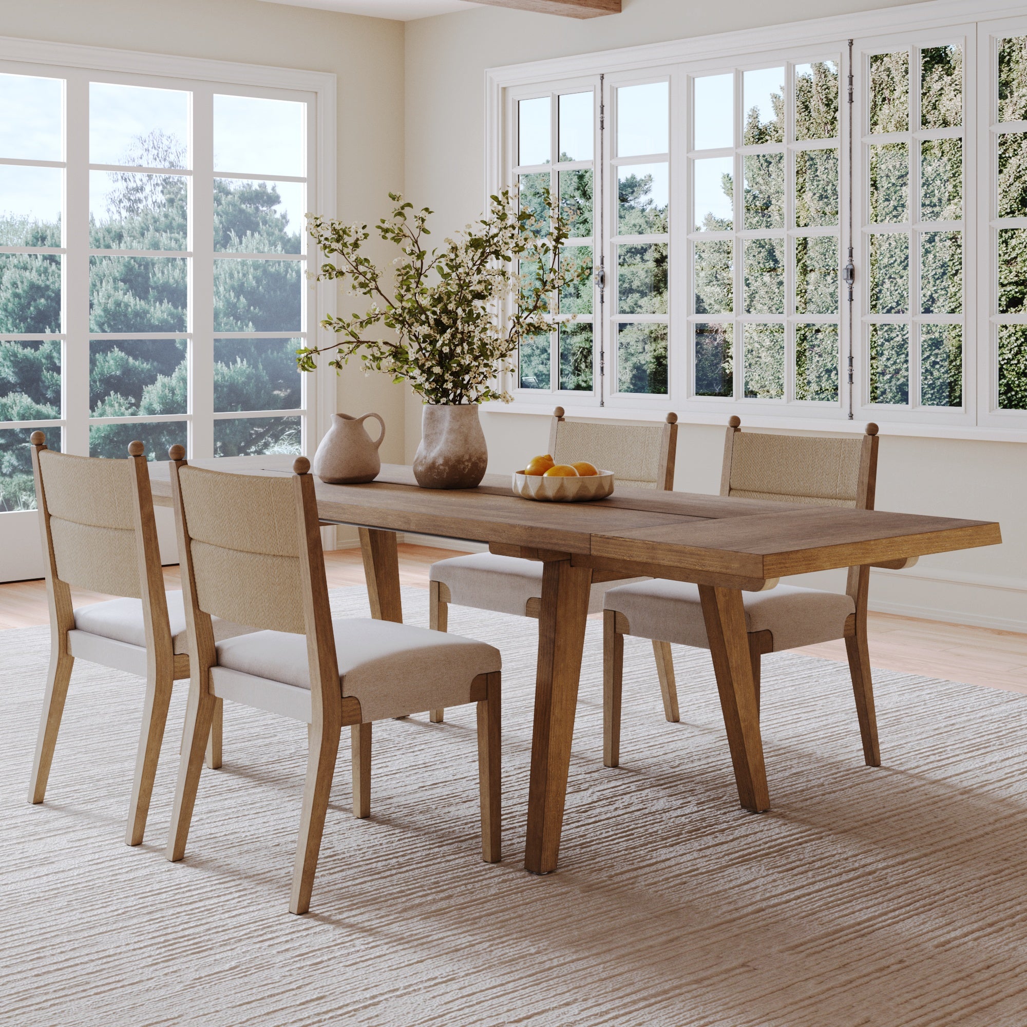 Extendable Bohemian Seagrass Dining Table Set (4 Chairs) - Nathan James
