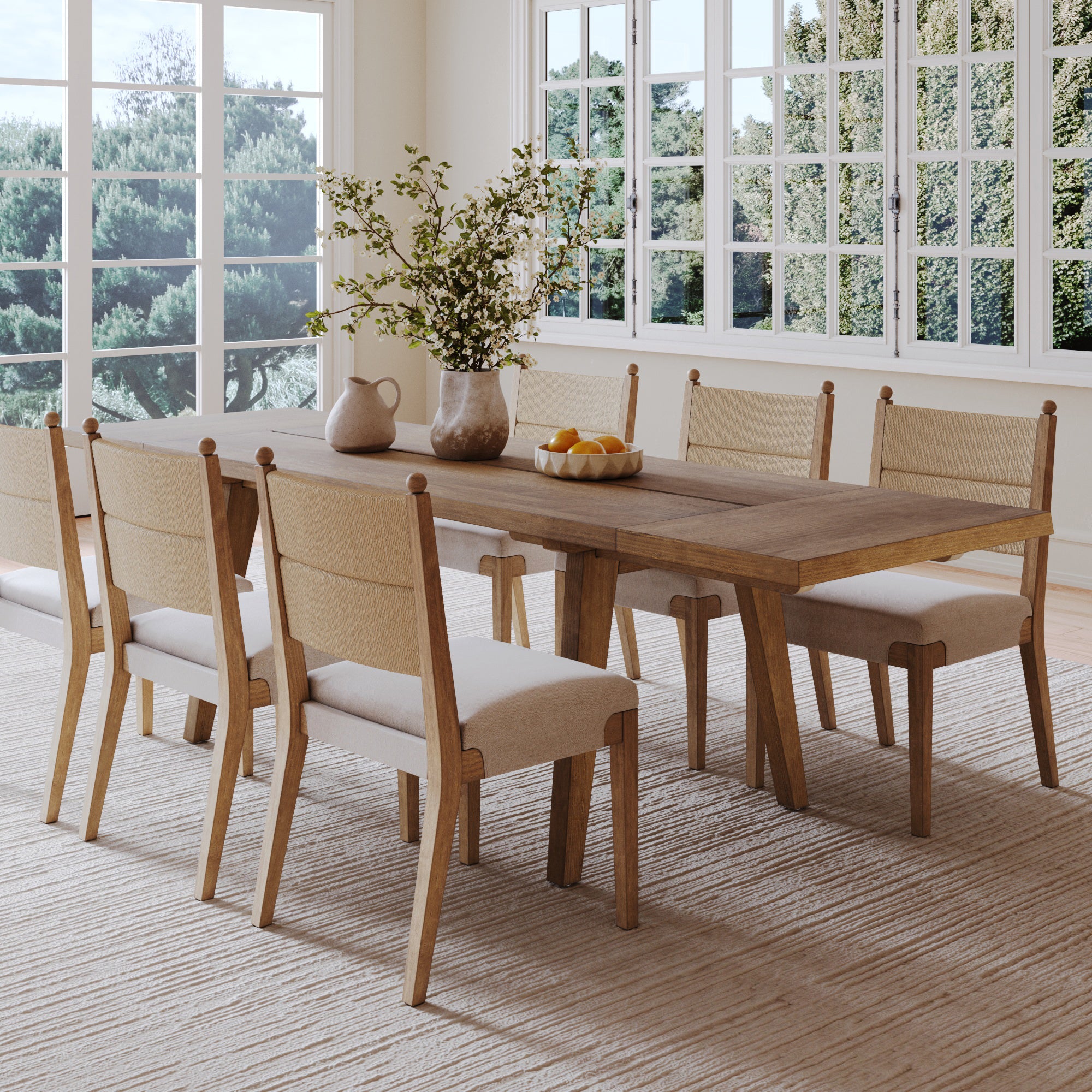 Extendable Bohemian Seagrass Dining Table Set (6 Chairs) - Nathan James