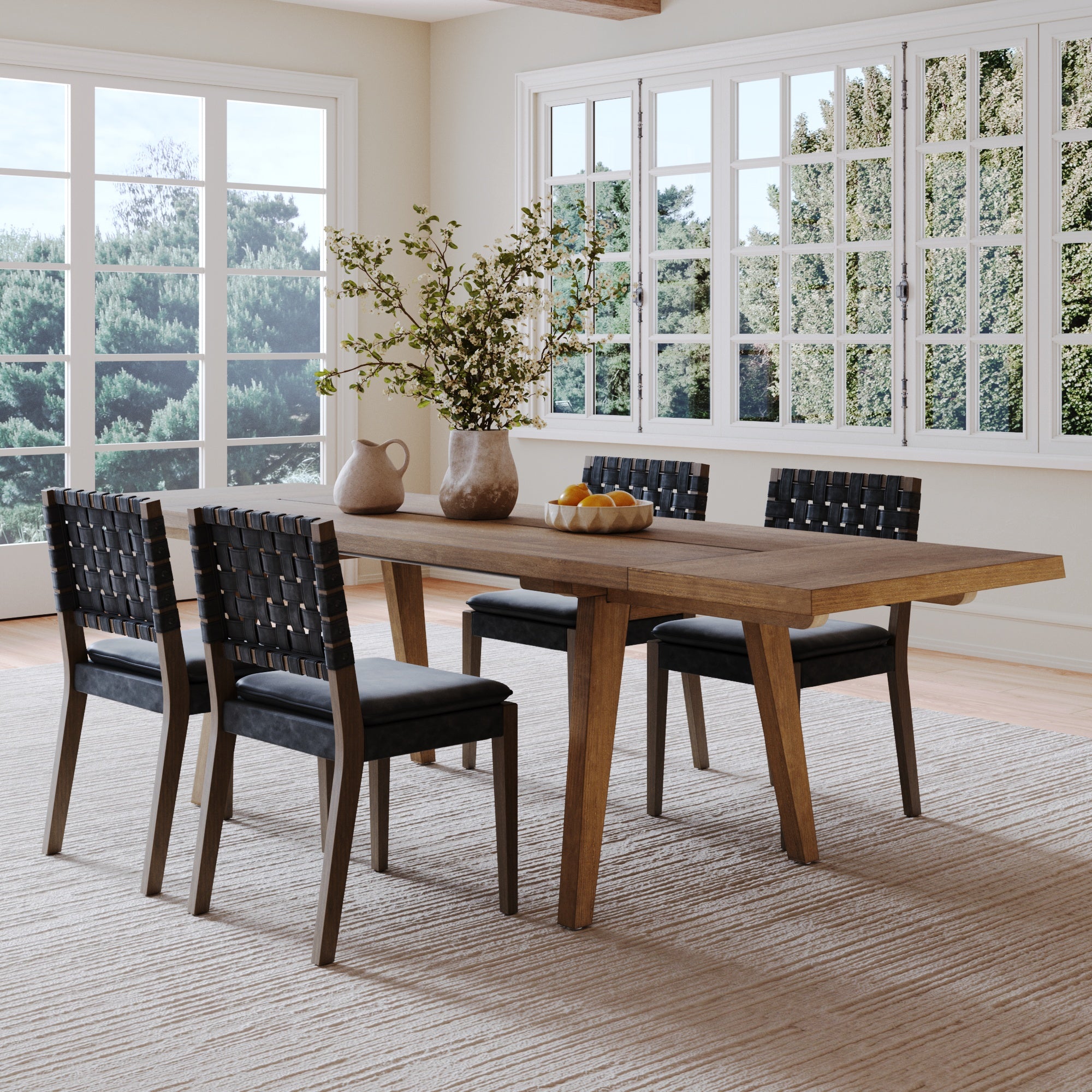 Extendable Woven Faux Leather Dining Set Black (4 Chairs) - Nathan James