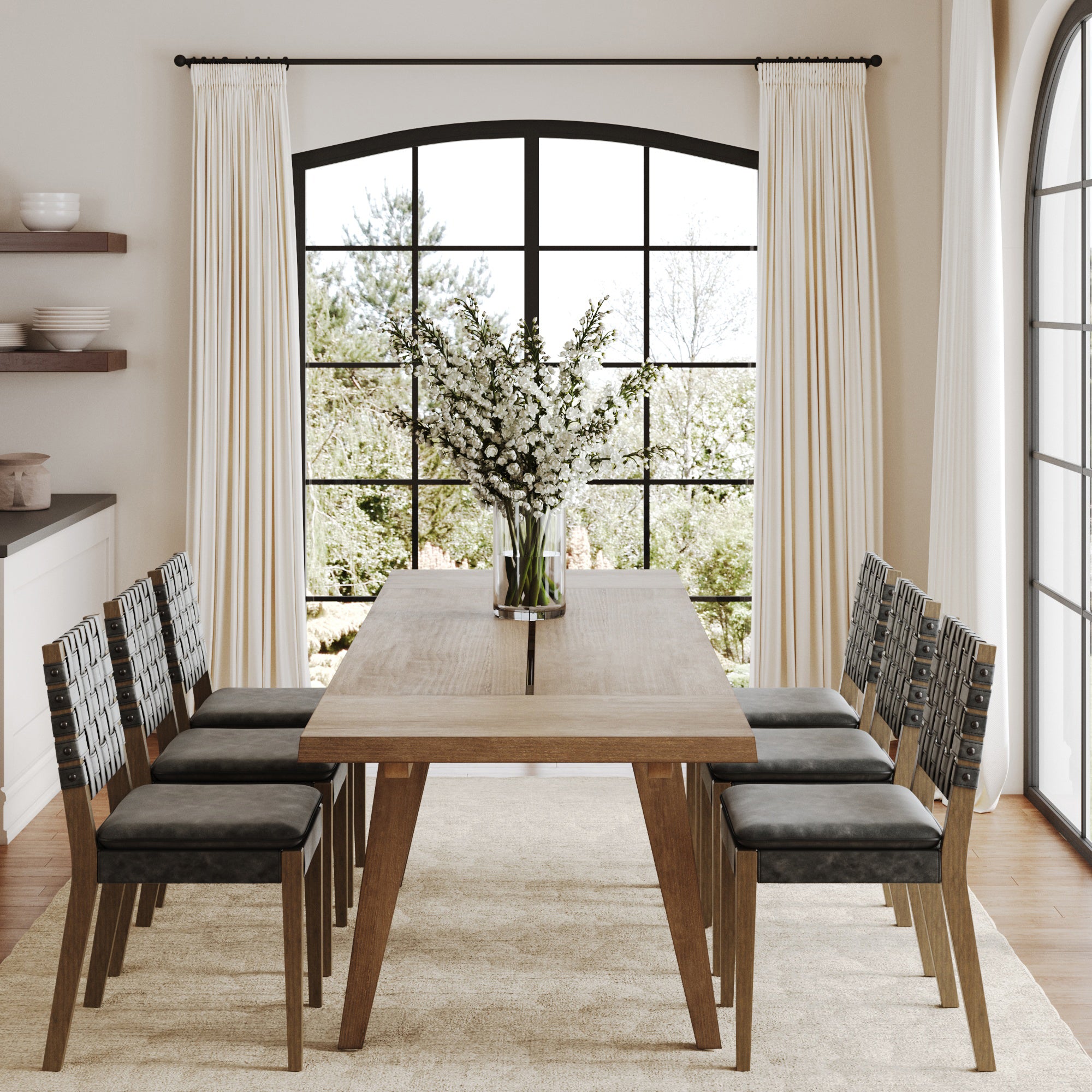 Extendable Woven Faux Leather Dining Set Black (6 Chairs) - Nathan James