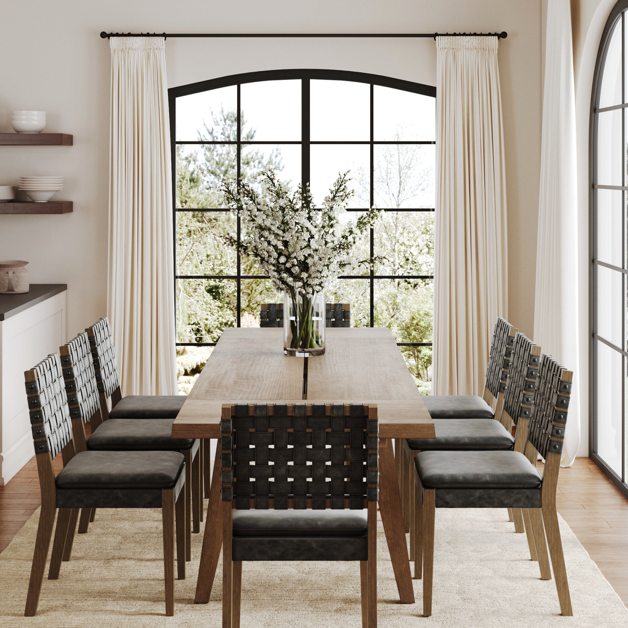 Extendable Woven Faux Leather Dining Set Black (8 Chairs) - Nathan James