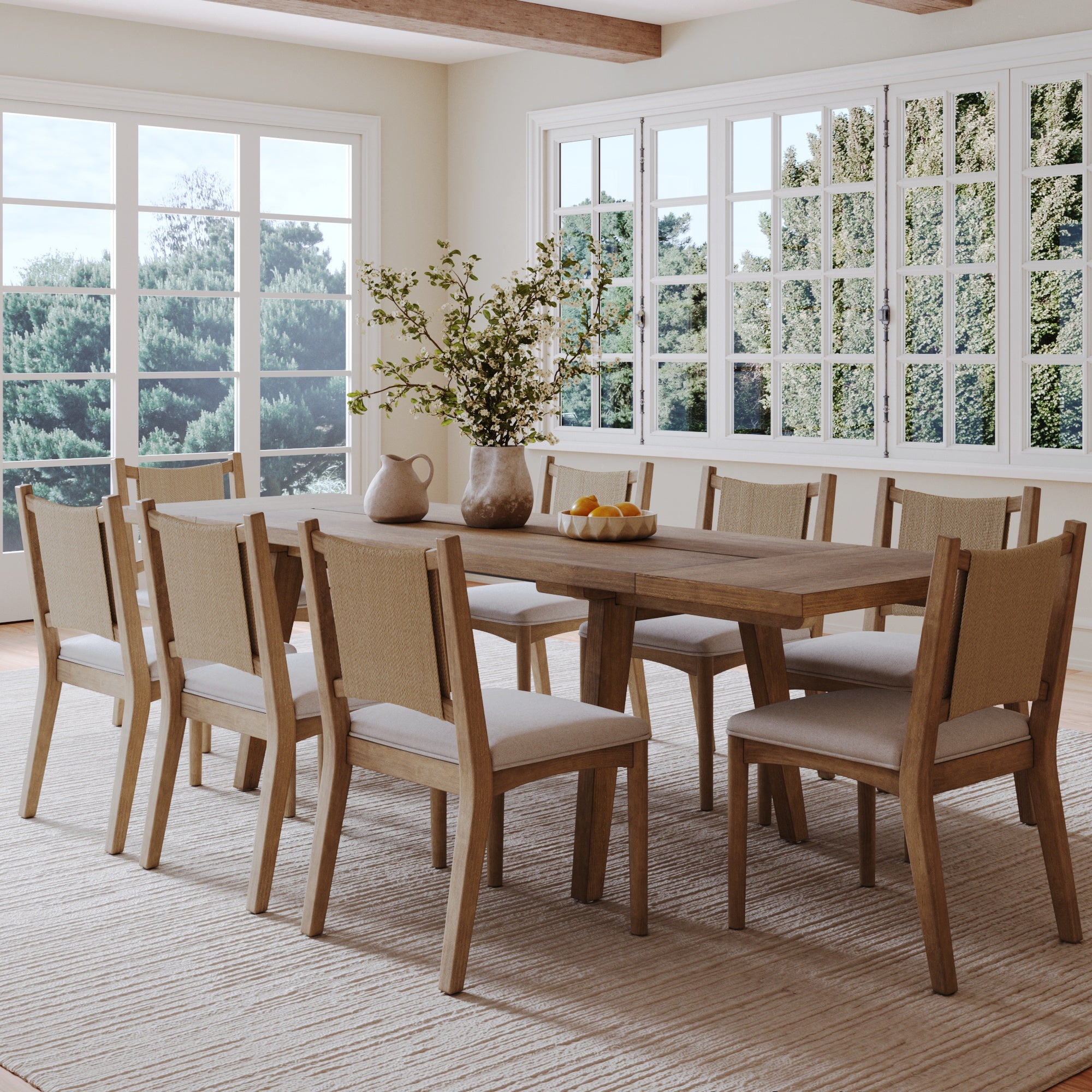 Bohemian Wooden Dining Table Set (8 Chairs) - Nathan James