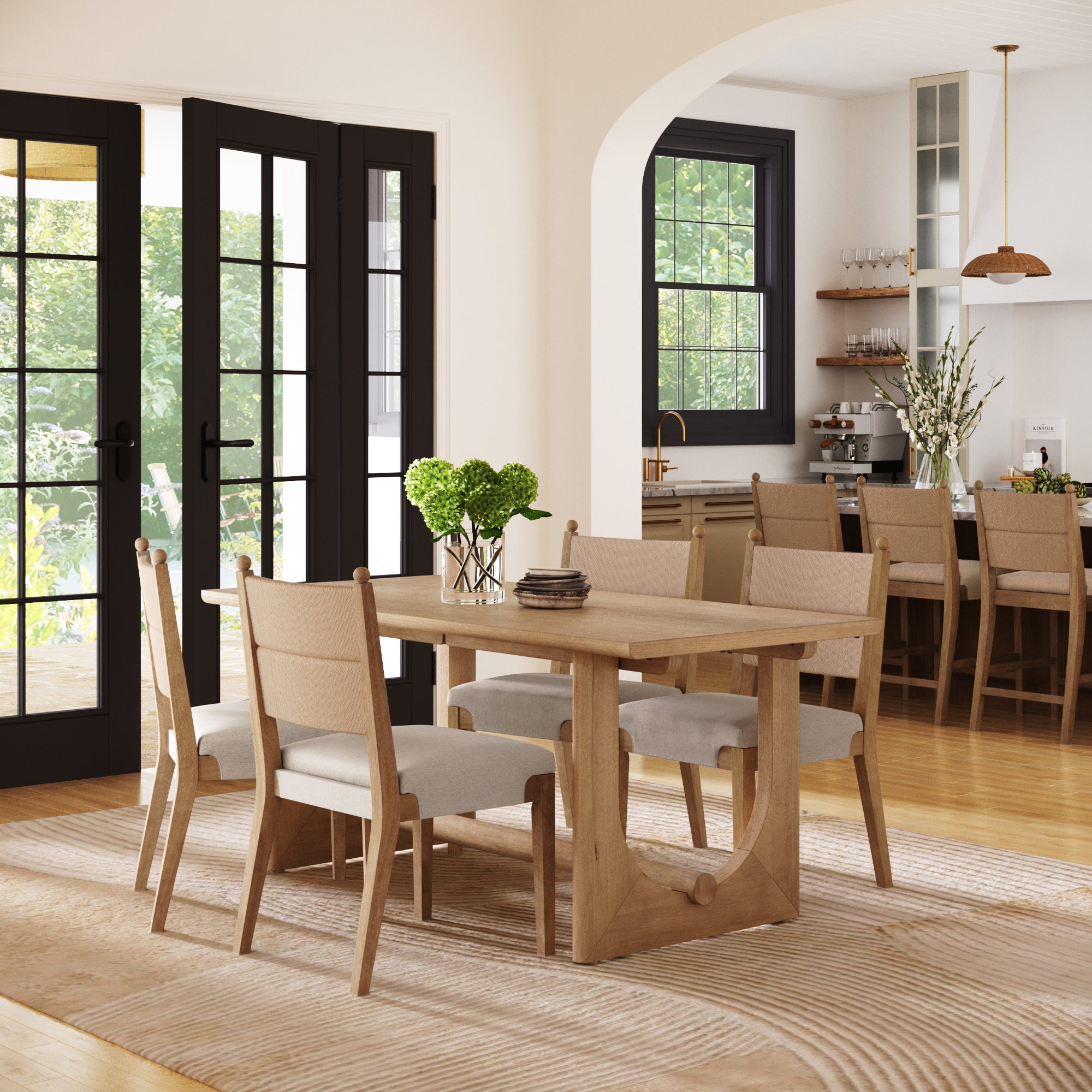 Mid - Century Seagrass Dining Table Set (4 Chairs) - Nathan James
